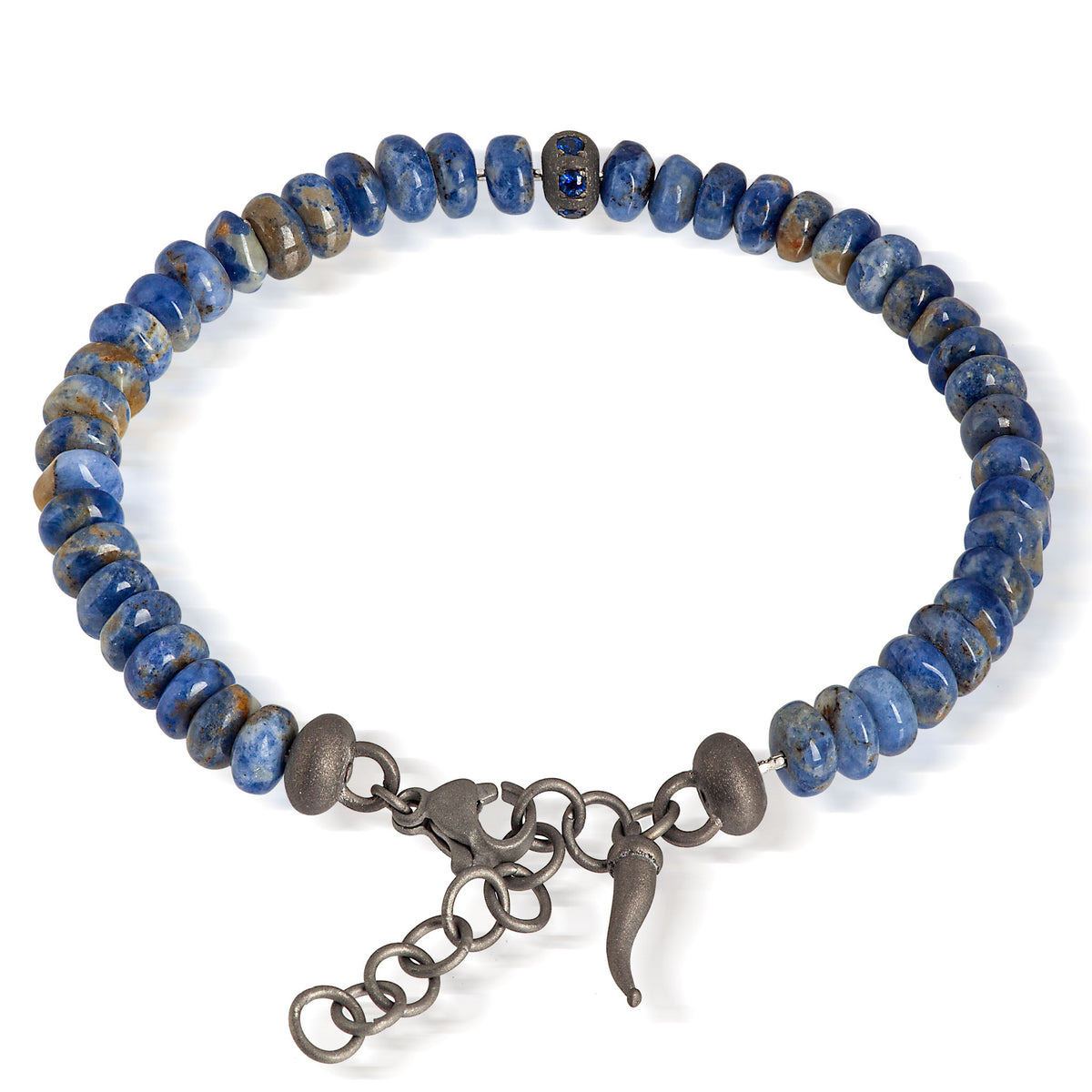 BRACCIALE UOMO SFERE IN TITANIO, SODALITE E ZAFFIRI BLU DA 3 PUNTI