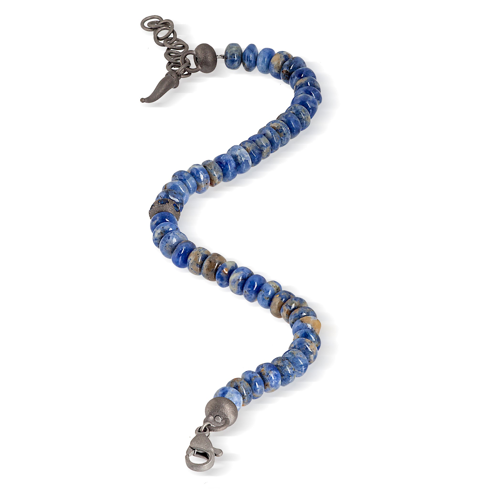 BRACELET HOMME SPHÈRES EN TITANE, SODALITE ET SAPHIRS BLEUS DE 3 POINTS