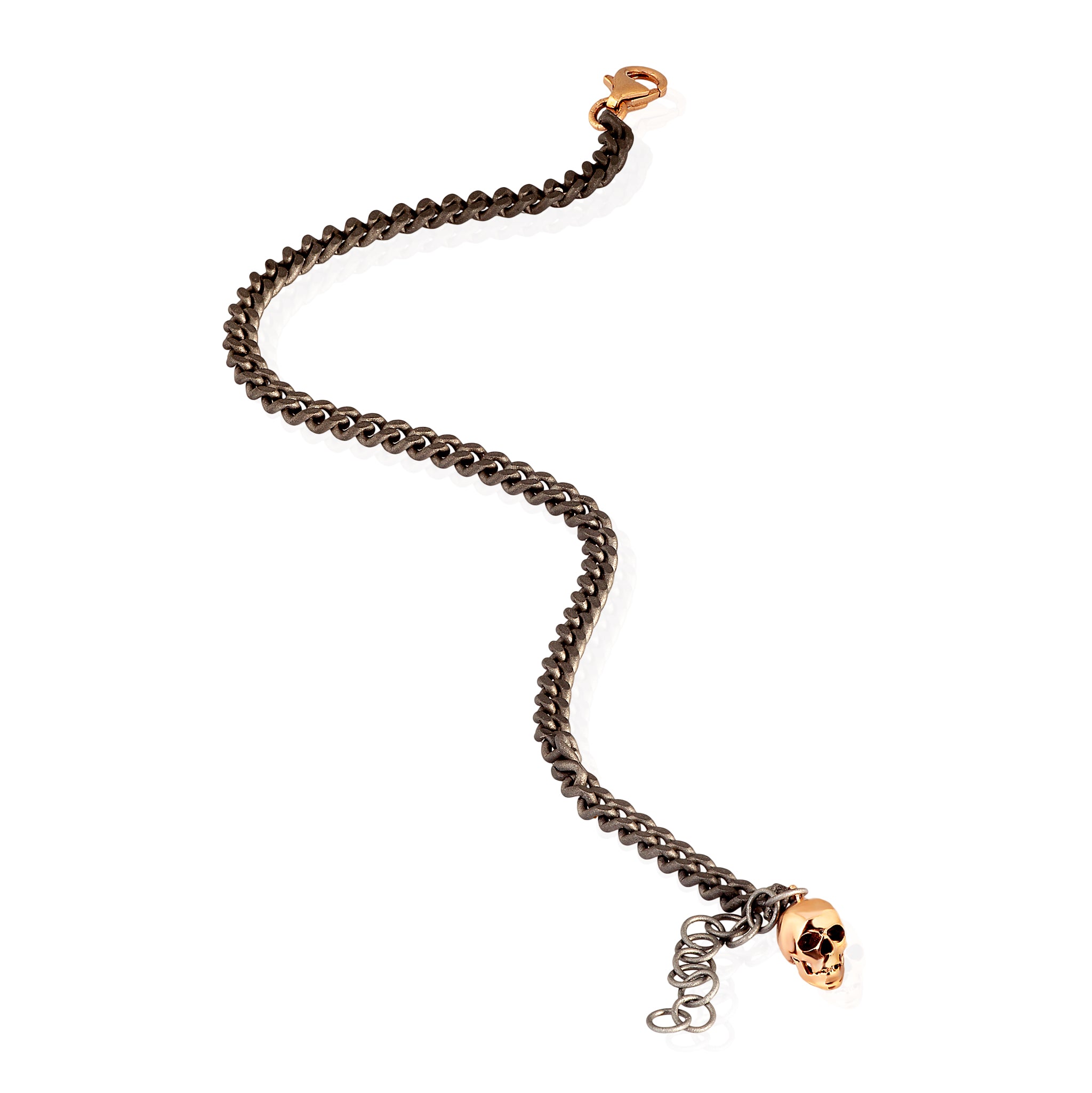 BRACELET GROUMETTE FIN ET TÊTE DE MORT PENDANTE EN OR ROUGE 9KT
