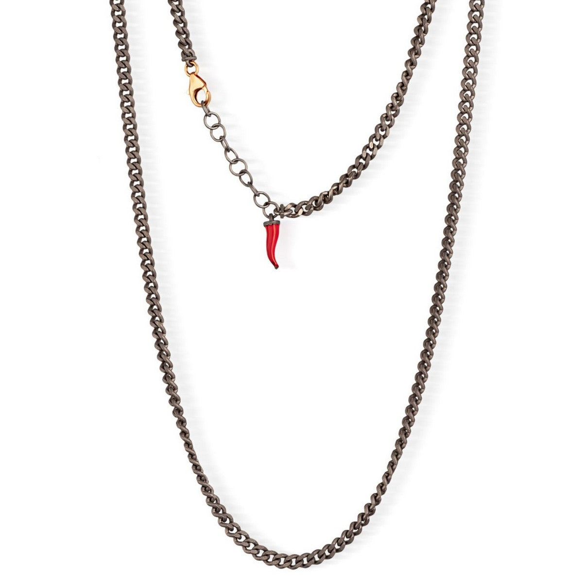 COLLANA GROUMETTE IN TITANIO, ORO ROSSO 9KT E CORNETTO ROSSO PENDENTE