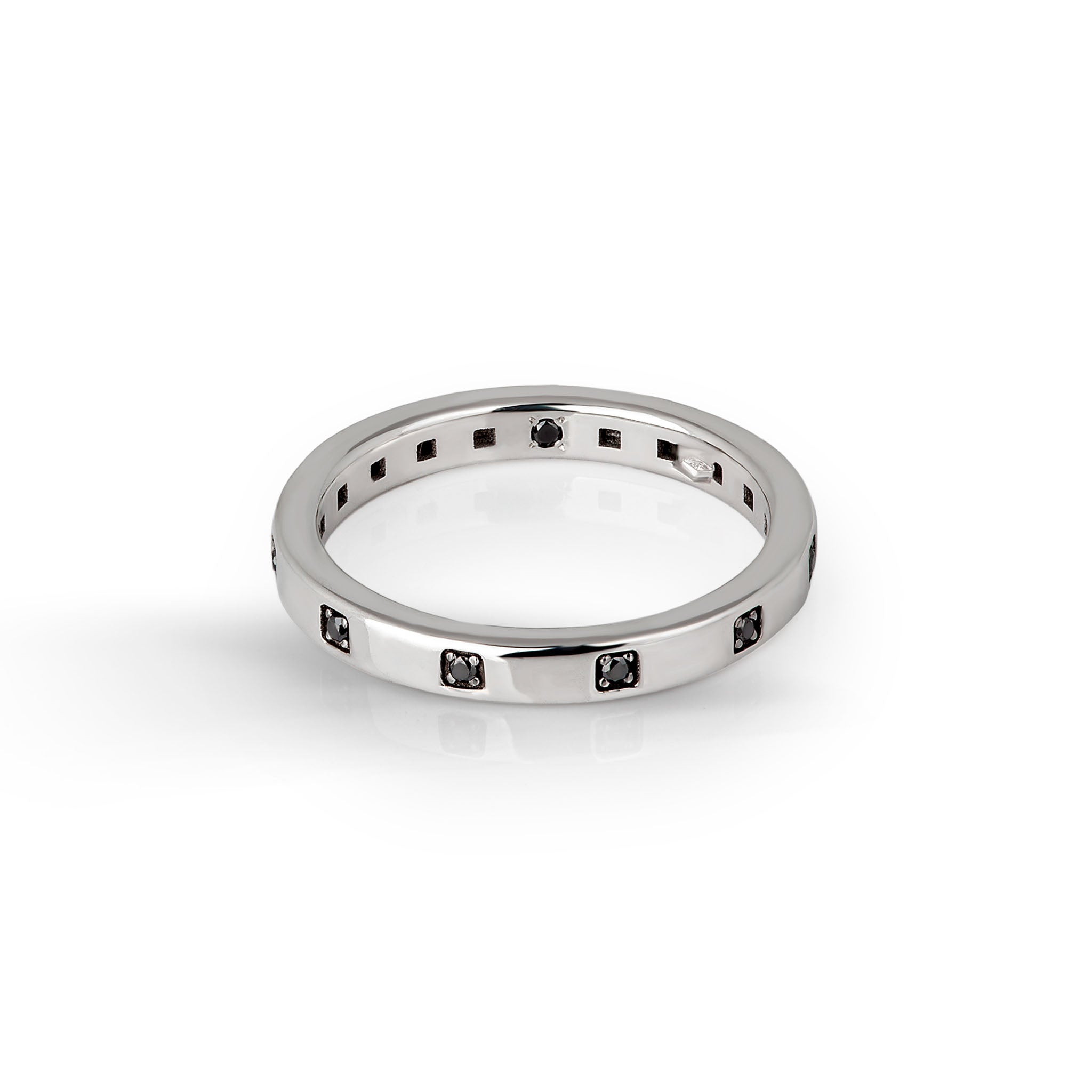 VERETTA IN ORO BIANCO 9KT RODIATO E 10 DIAMANTI BLACK.