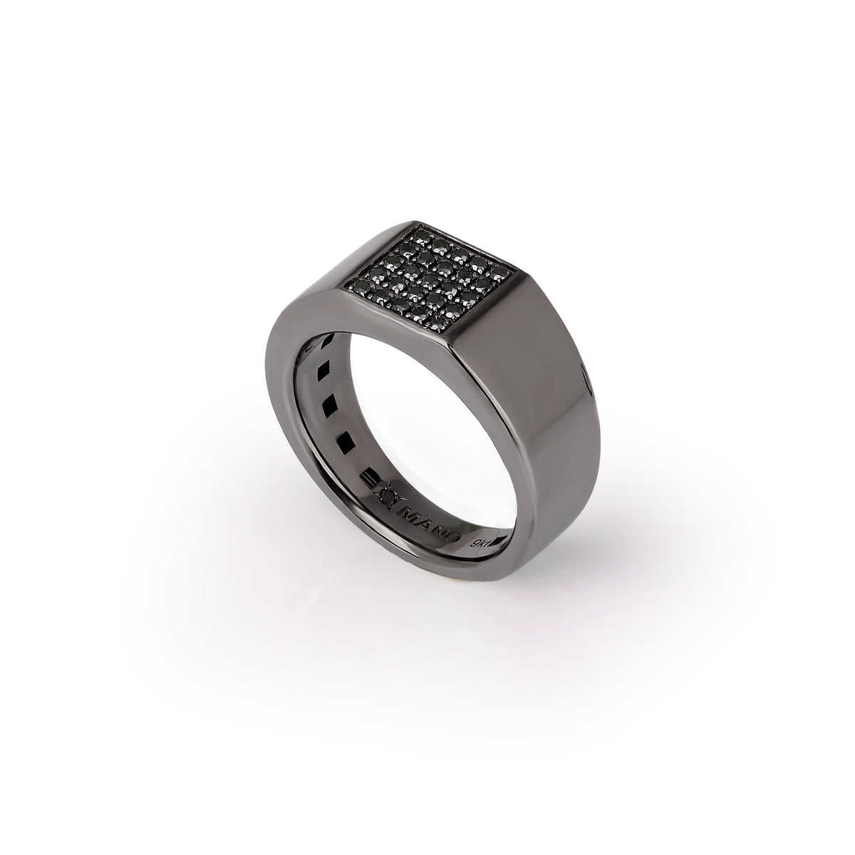 ANELLO UOMO ORO BIANCO BRUNITO 9 KT CON 25 DIAMANTI BLACK.