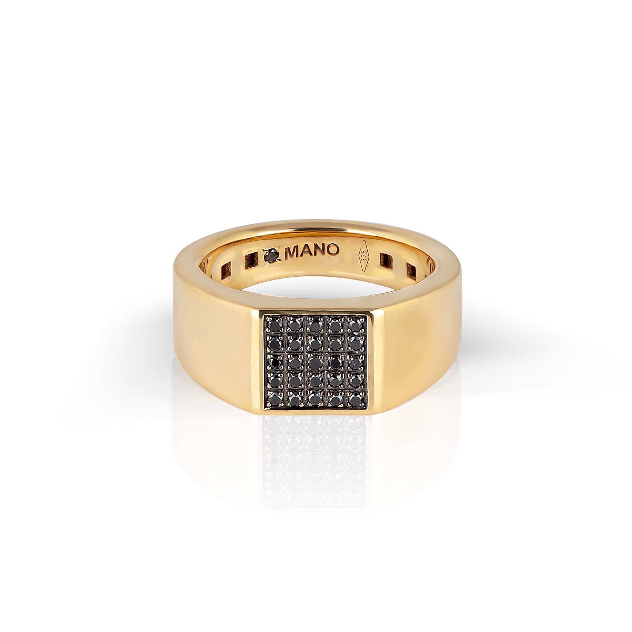 ANELLO UOMO ORO GIALLO 9 KT CON 25 DIAMANTI BLACK.
