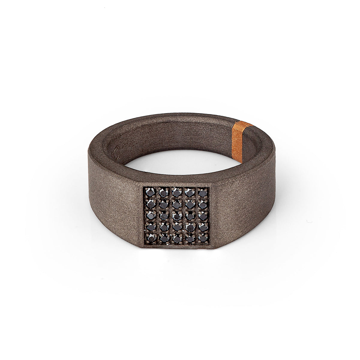 ANELLO UOMO IN TITANIO, ORO ROSSO E PAVE' DI 25 DIAMANTI BLACK.