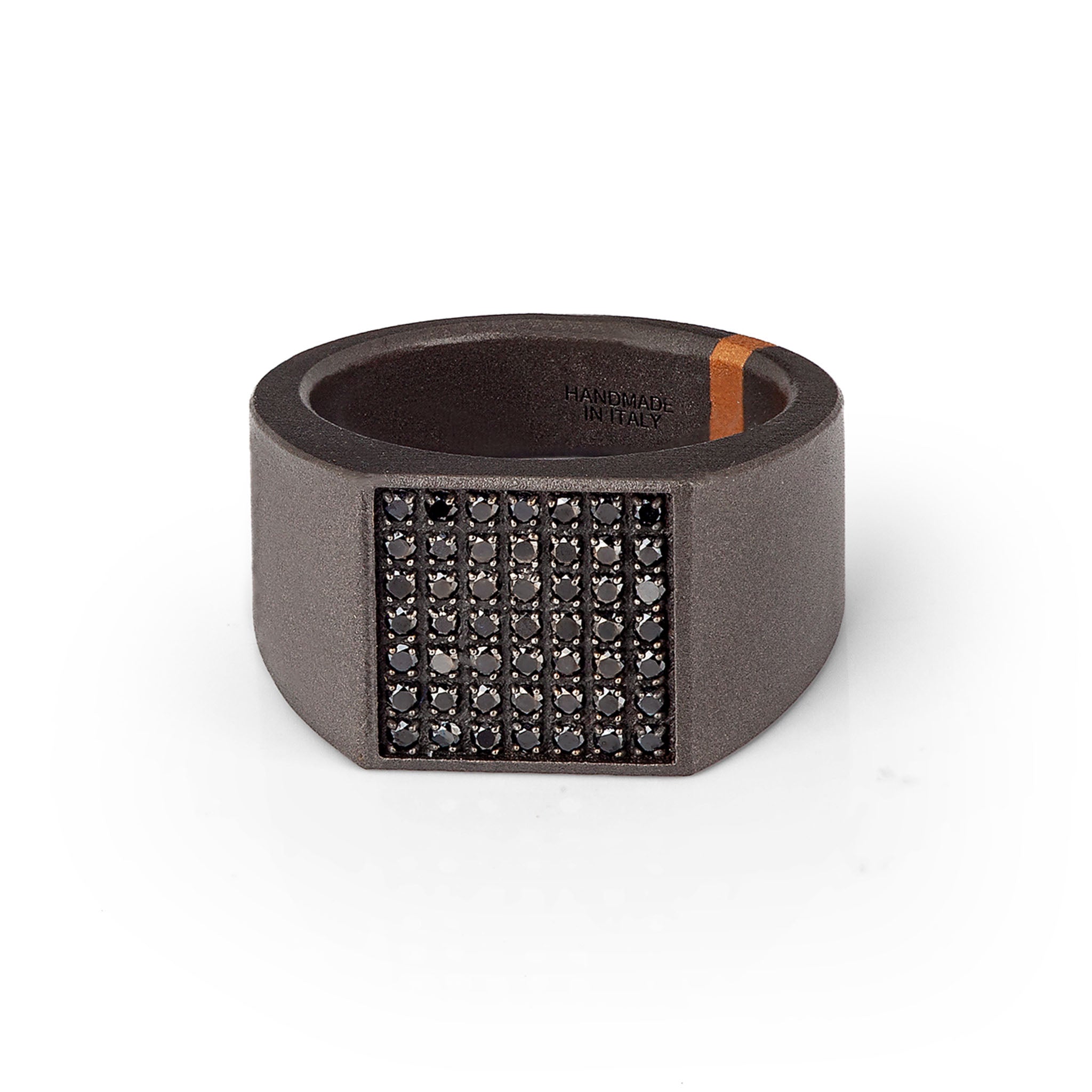 Ring UOMO IN Titanium, Rose gold and PAVE' of 49 Diamonds BLACK.