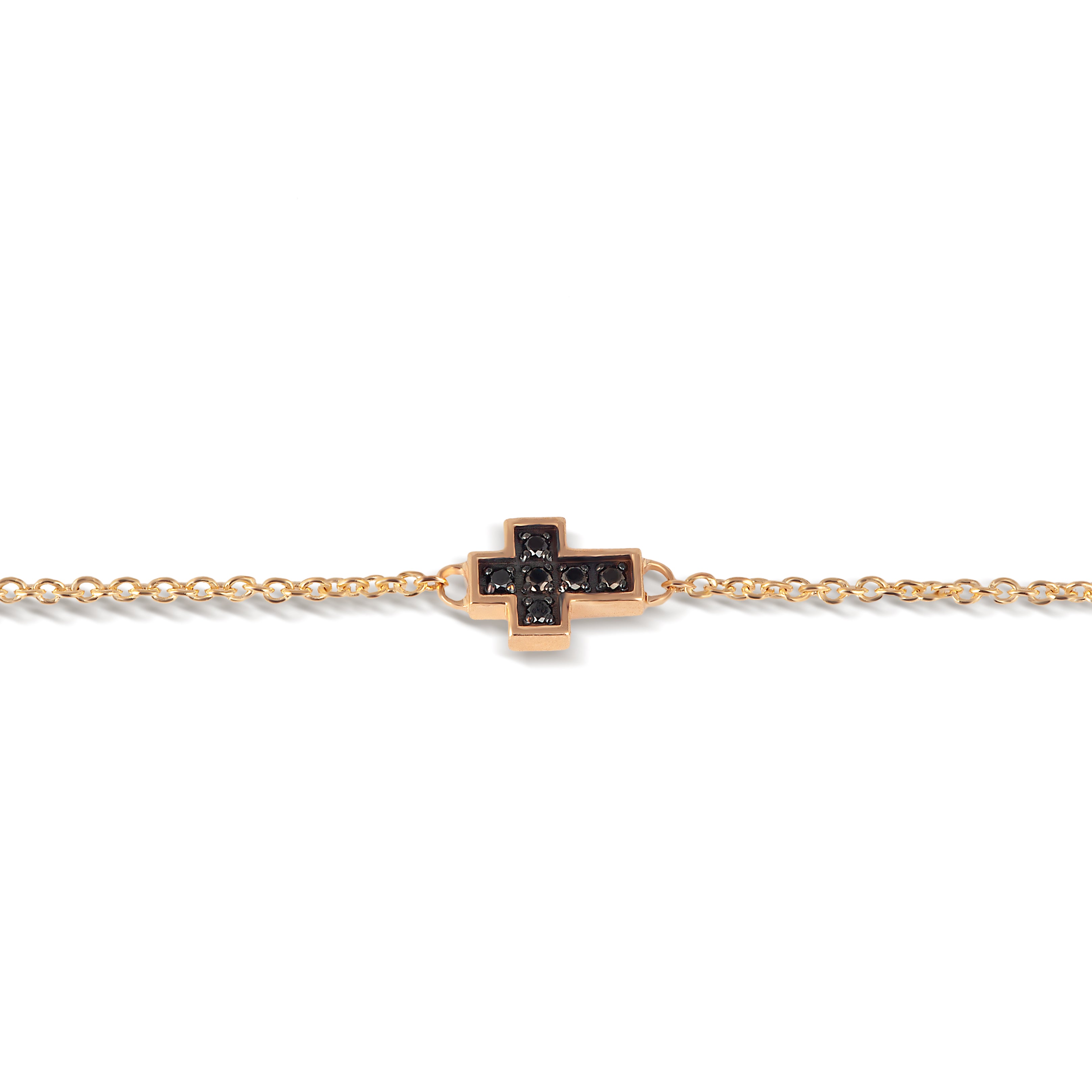 BRACCIALE UOMO CON CROCE ORO ROSSO 9 KT, DIAMANTI BLACK E CATENA ORO ROSSO 9 KT