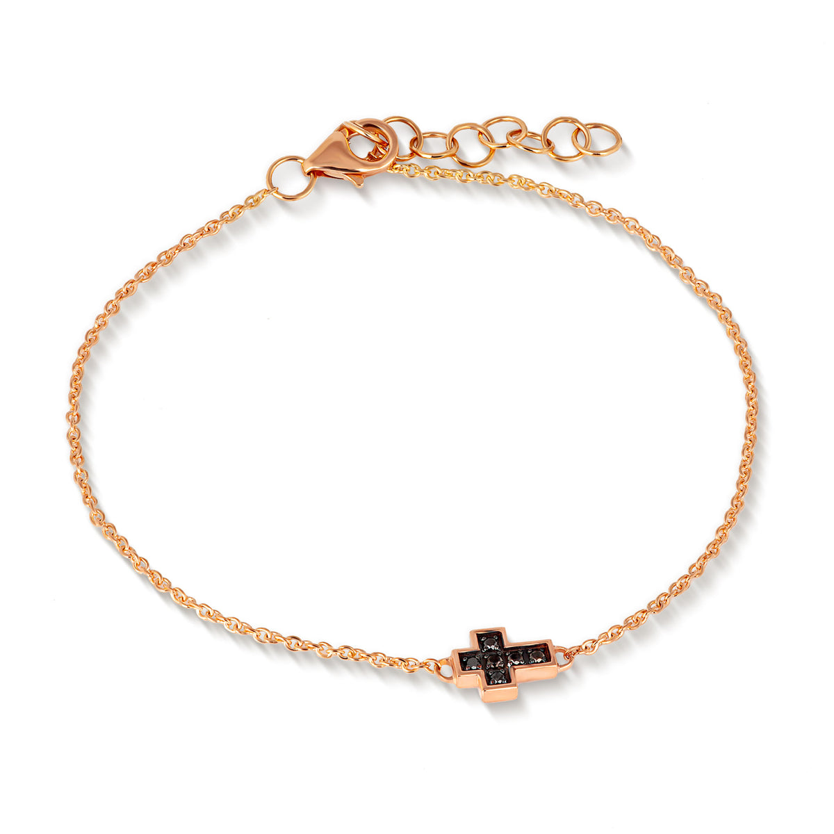 BRACCIALE UOMO CON CROCE ORO ROSSO 9 KT, DIAMANTI BLACK E CATENA ORO ROSSO 9 KT