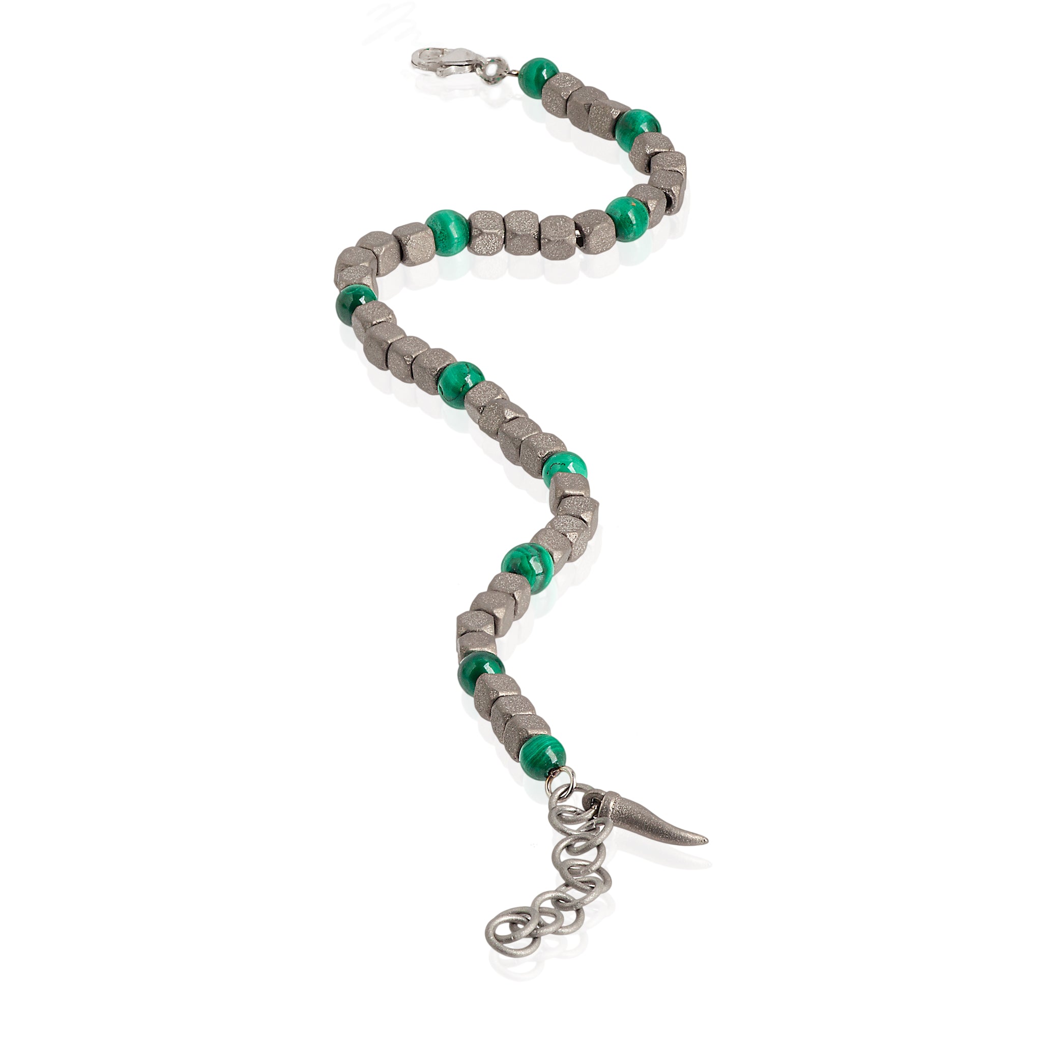 BRACELET HOMME EN TITANE, MALACHITE ET OR BLANC 9KT