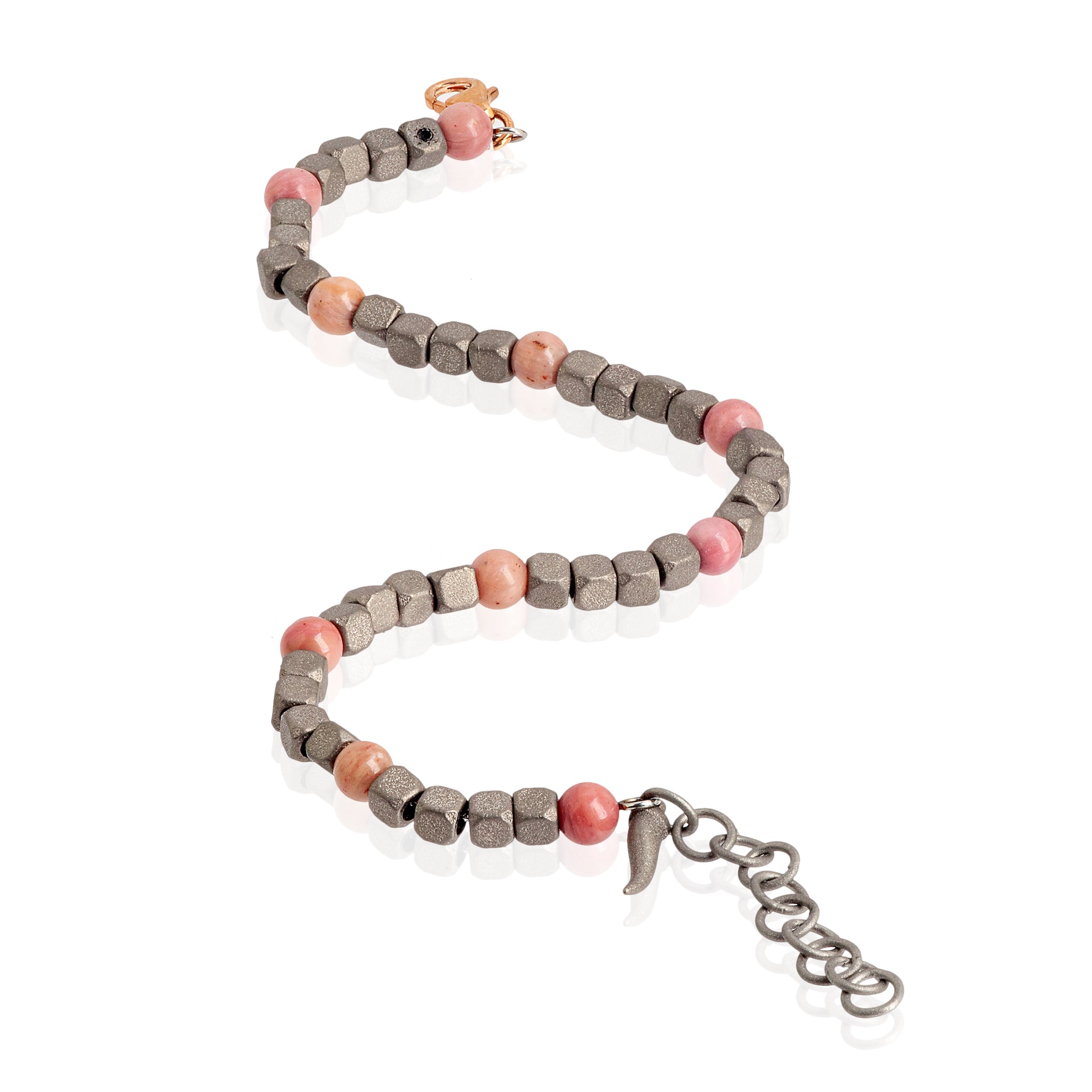 Bracelet UOMO IN Titanium, RODONITE and Rose gold 9KT