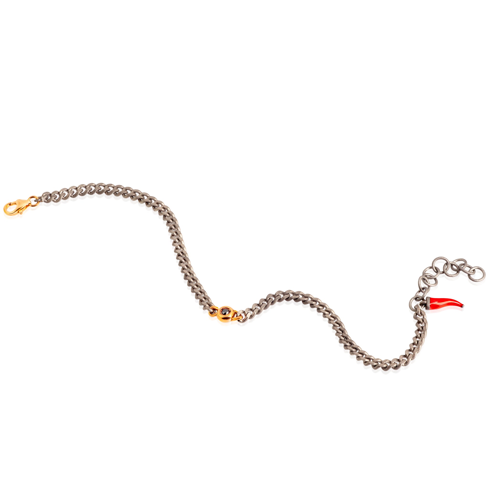 Bracelet UOMO IN Titanium with PUNTO LUCE, Diamonds BLACK and a CATENA GROUMETTE, Rose gold 9KT