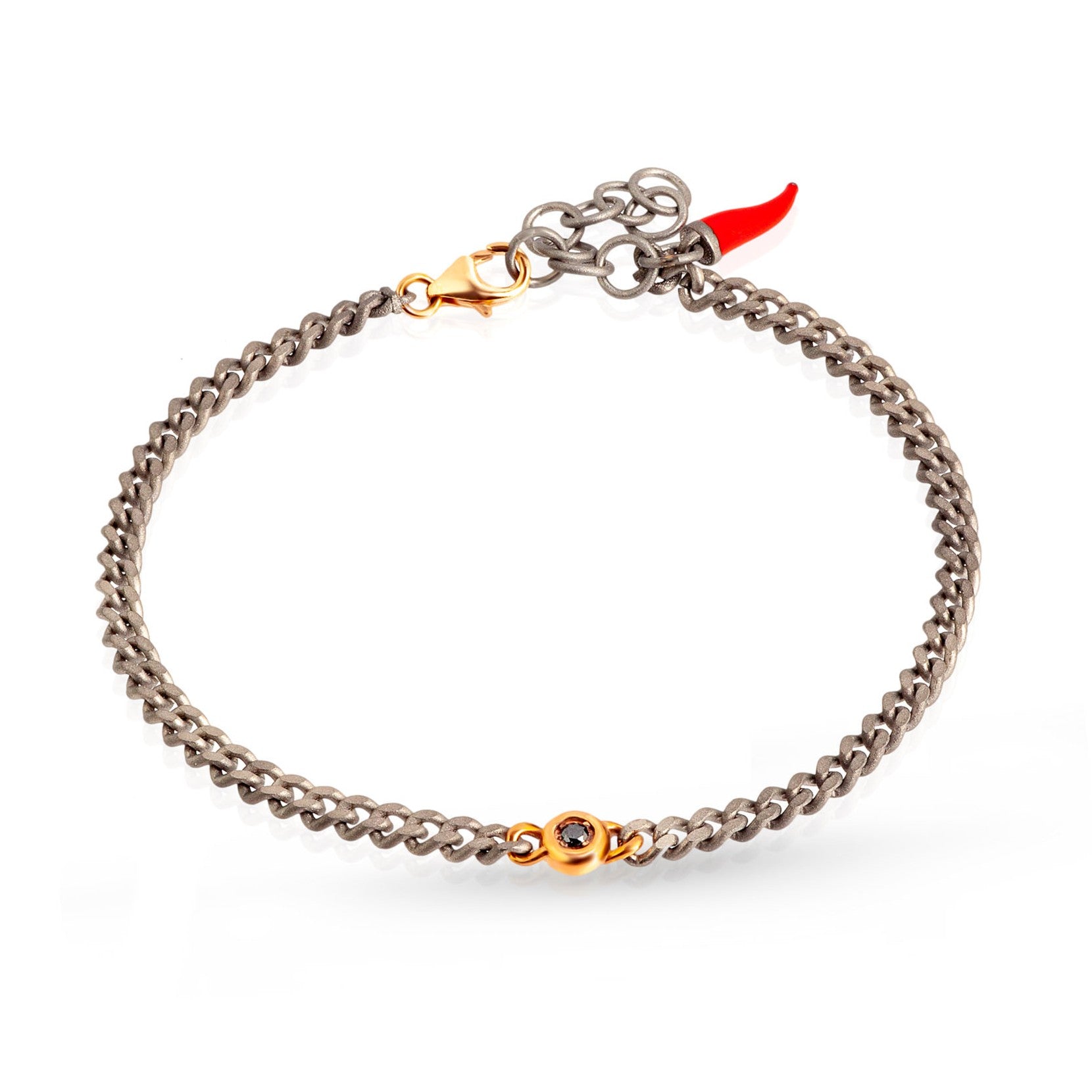 Bracelet UOMO IN Titanium with PUNTO LUCE, Diamonds BLACK and a CATENA GROUMETTE, Rose gold 9KT