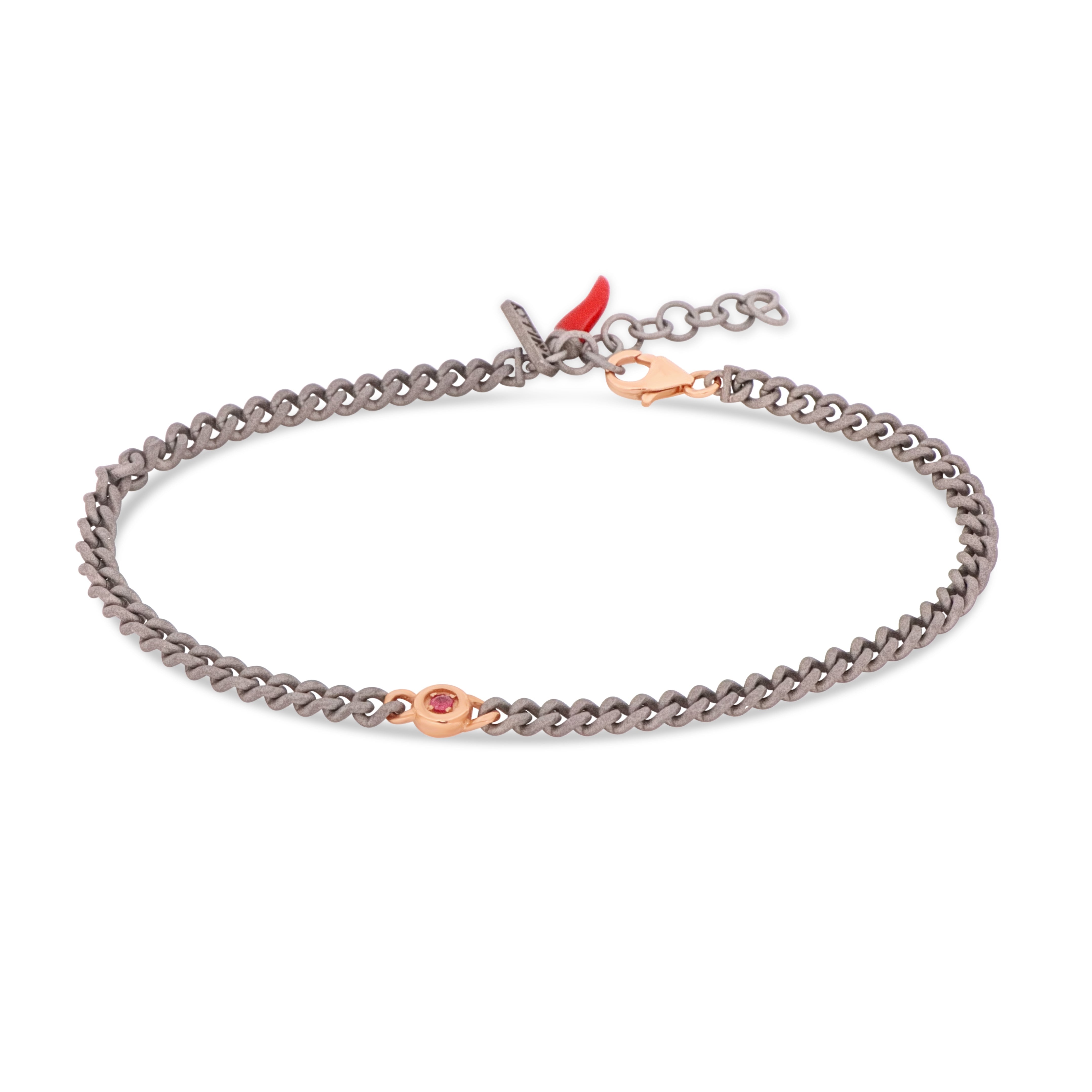 Bracelet UOMO IN Titanium with PUNTO LUCE, RUBINI and a CATENA GROUMETTE, Rose gold 9KT