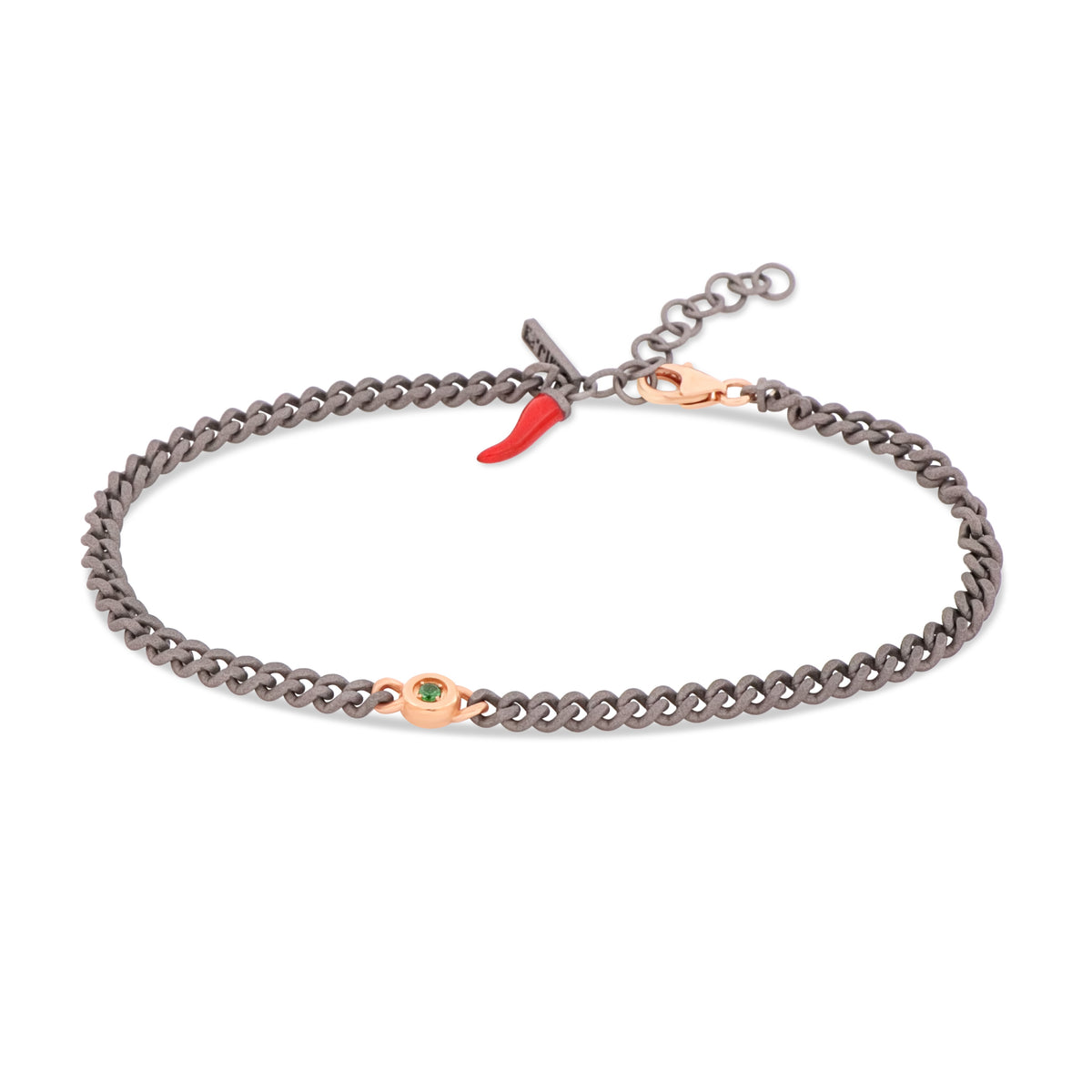BRACCIALE UOMO IN TITANIO CON PUNTO LUCE, ZAVORRITI E UNA CATENA GROUMETTE, ORO ROSSO 9KT