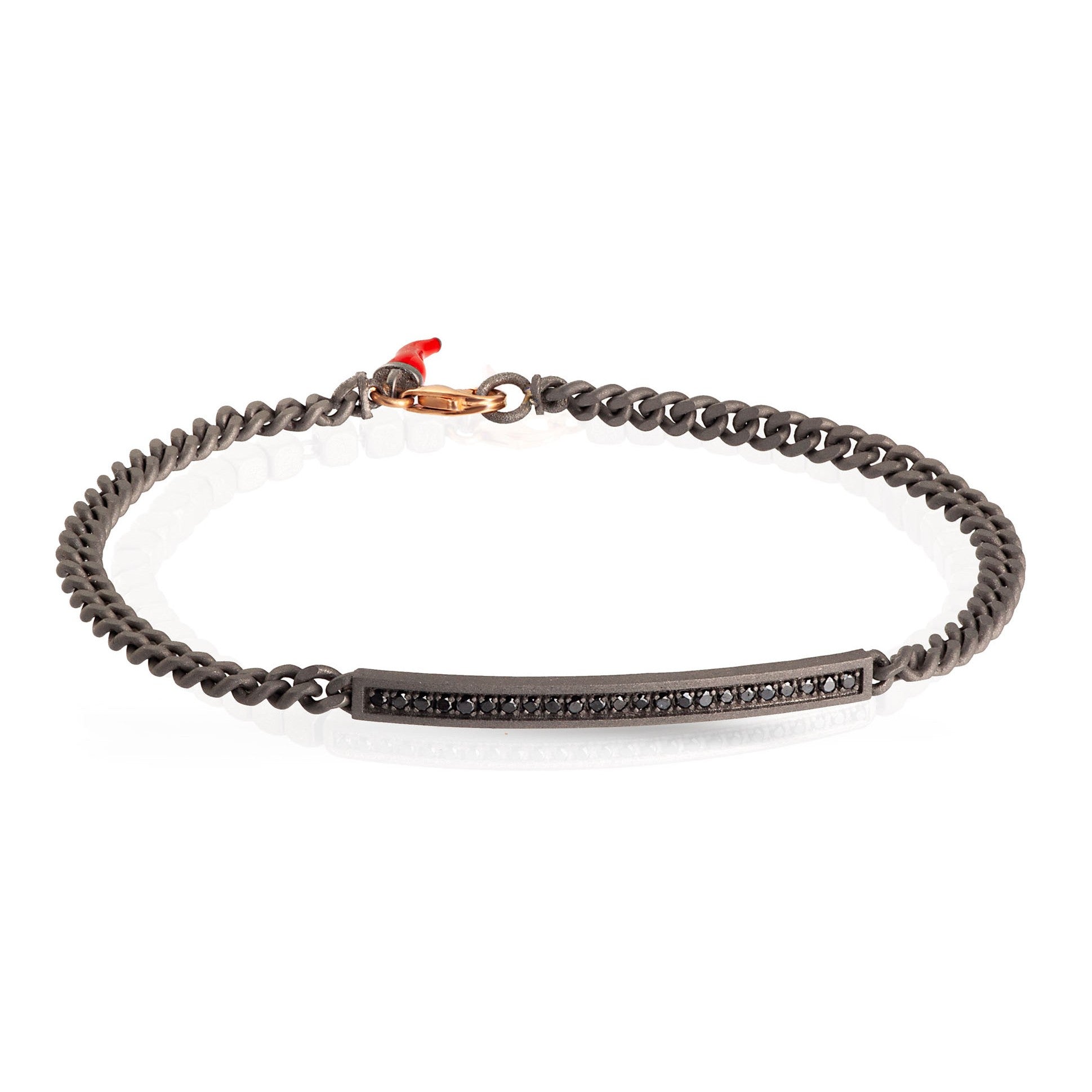 Bracelet UOMO IN Titanium with BARRETTA, Diamonds BLACK with a CATENA GROUMETTE and Rose gold 9KT