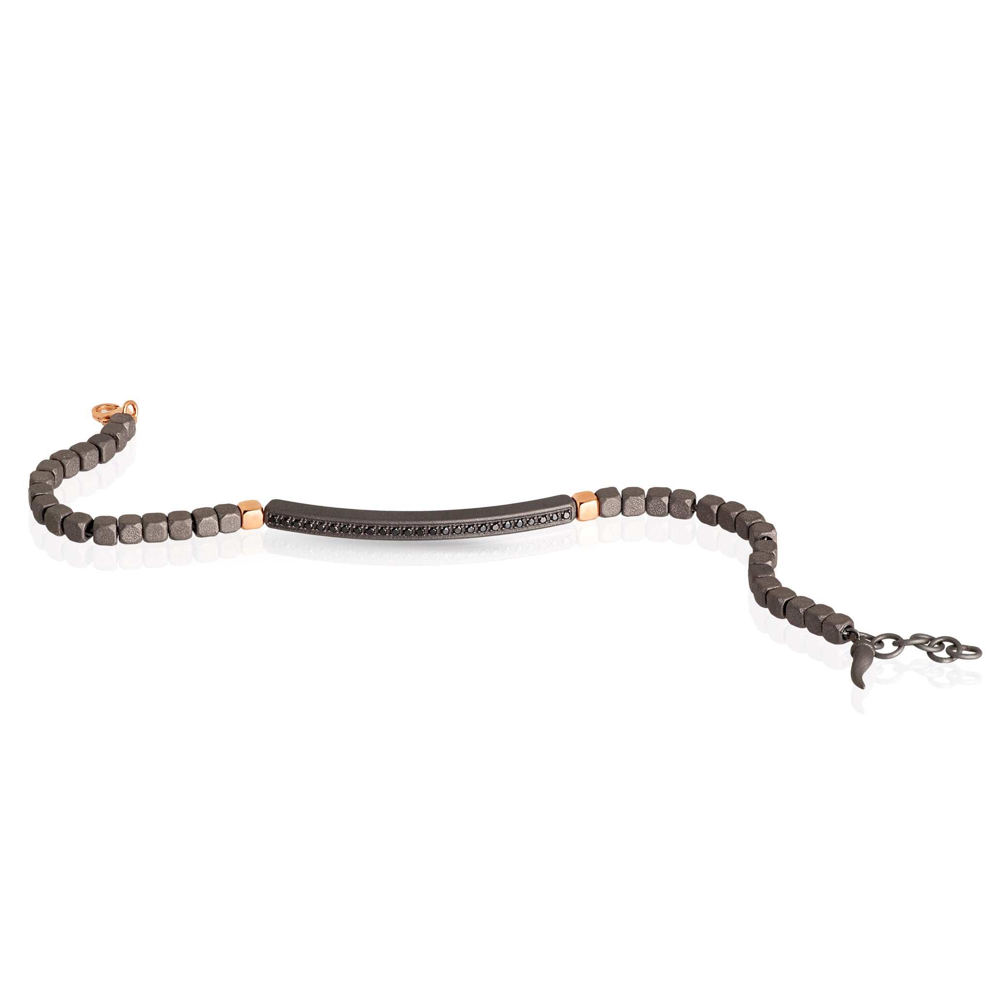 Bracelet UOMO IN Titanium, 2 CUBI and CHIUSURA IN Rose gold 9KT and Diamonds BLACK