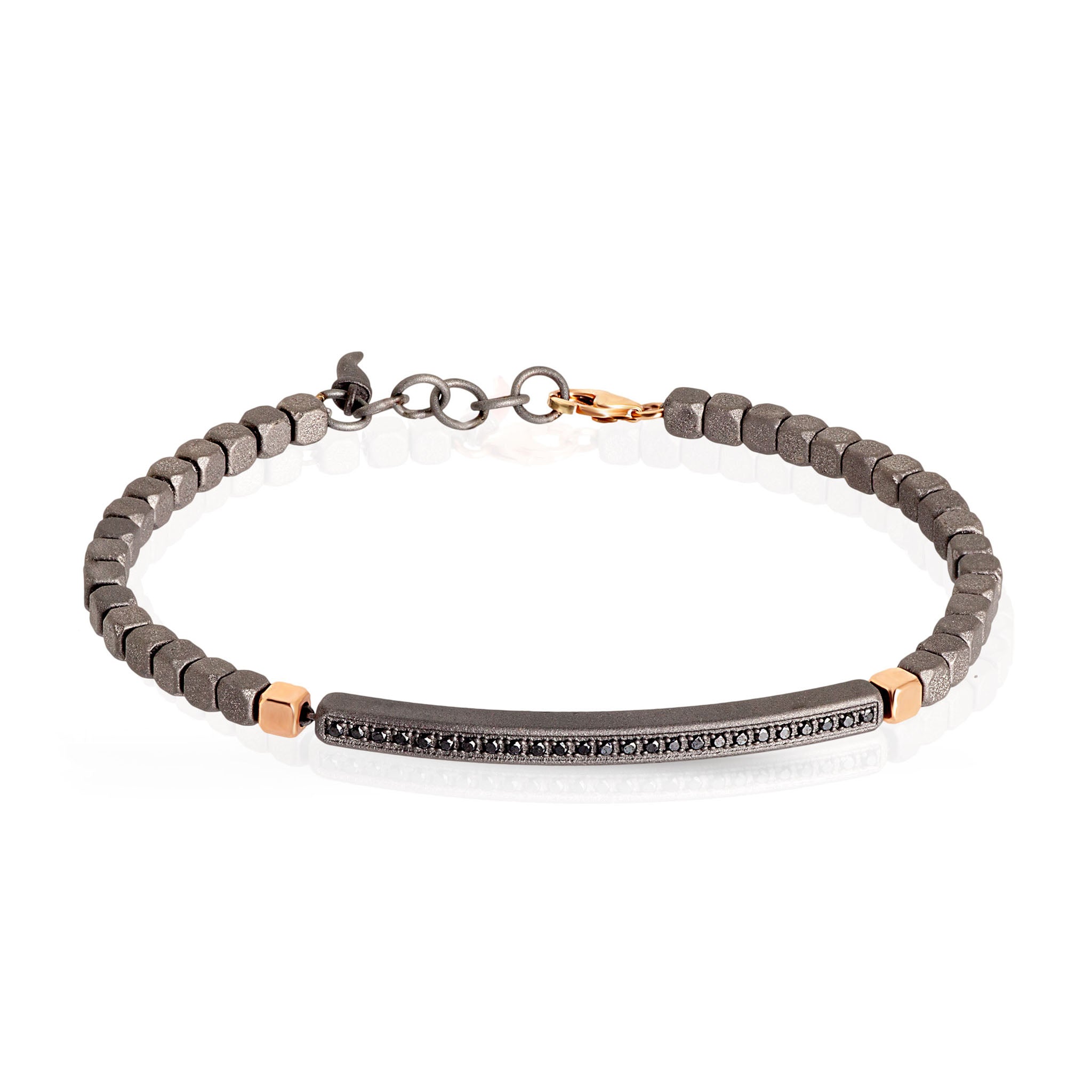 Bracelet UOMO IN Titanium, 2 CUBI and CHIUSURA IN Rose gold 9KT and Diamonds BLACK