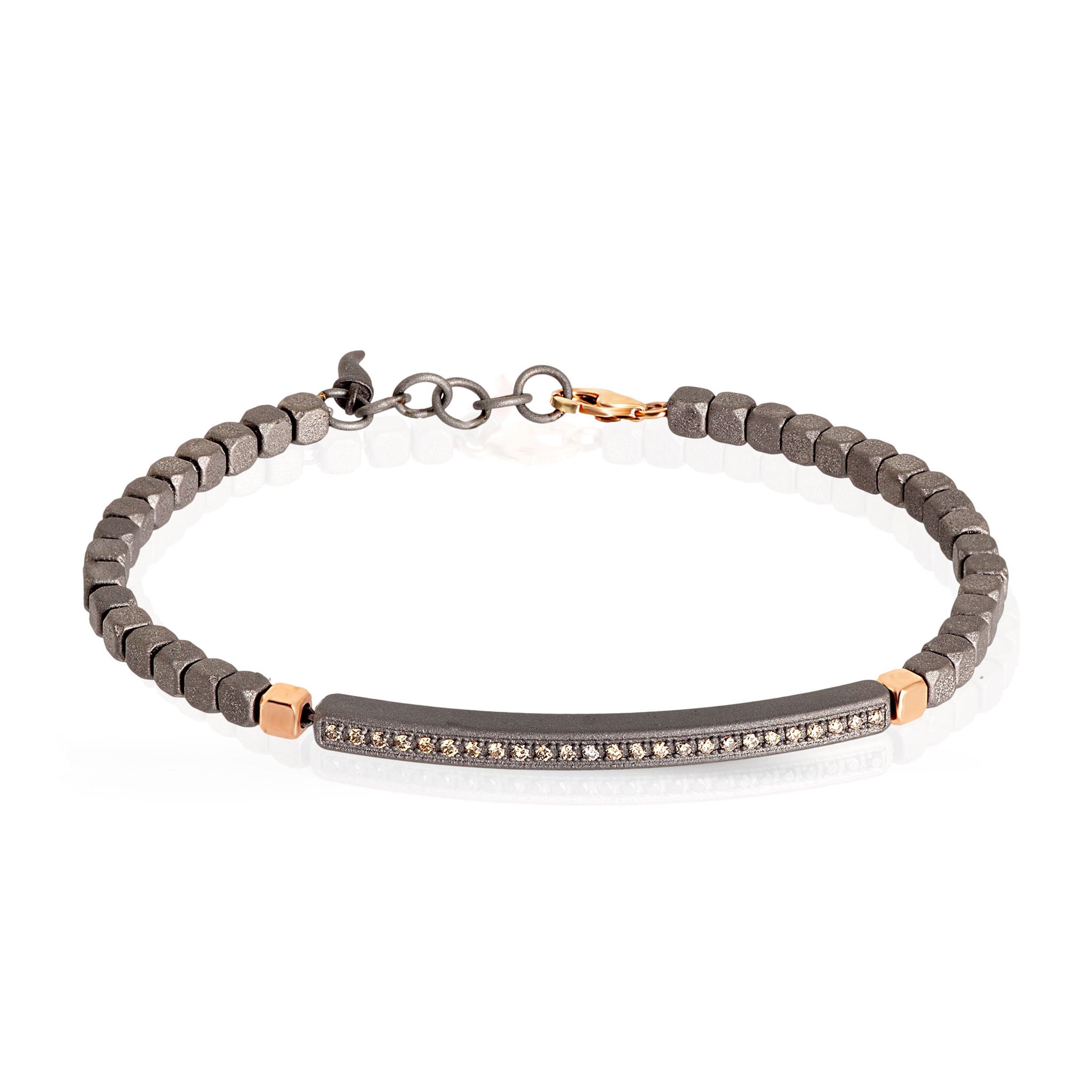 Bracelet UOMO IN Titanium, DUE CUBI and MOSCHETTONE IN Rose gold 9KT and Diamonds BROWN