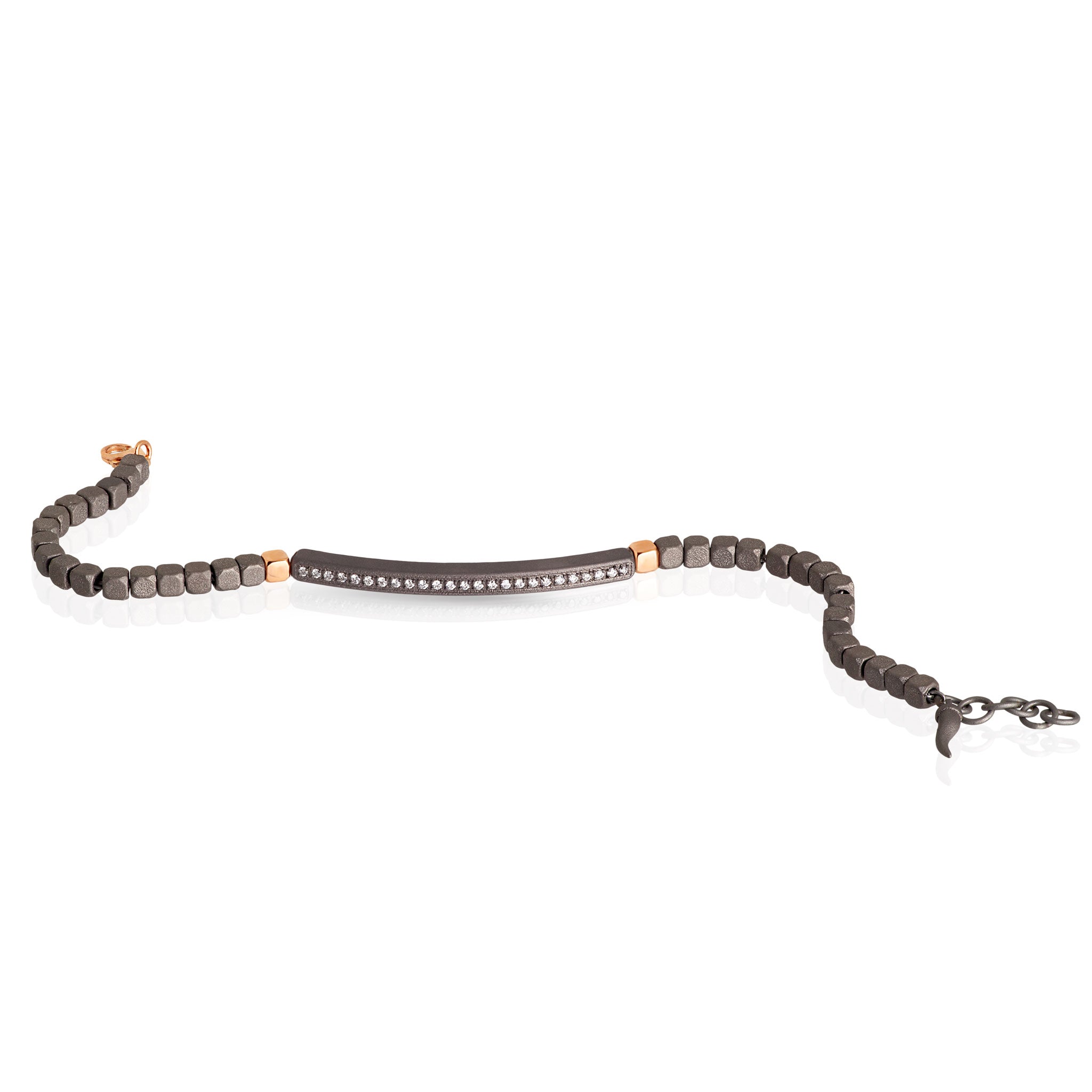 Bracelet UOMO IN Titanium, 2 CUBI and MOSCHETTONE IN Rose gold 9KT and Diamonds WHITE