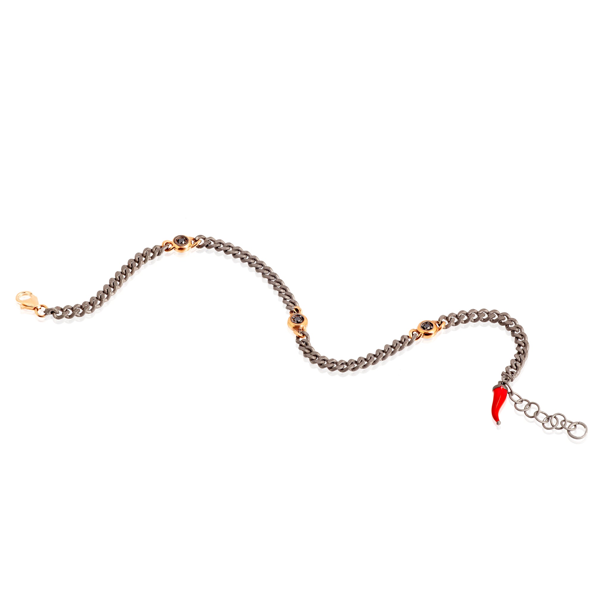 Bracelet UOMO IN Titanium with 3 PUNTI LUCE, Diamonds BLACK and a CATENA GROUMETTE, Rose gold 9KT