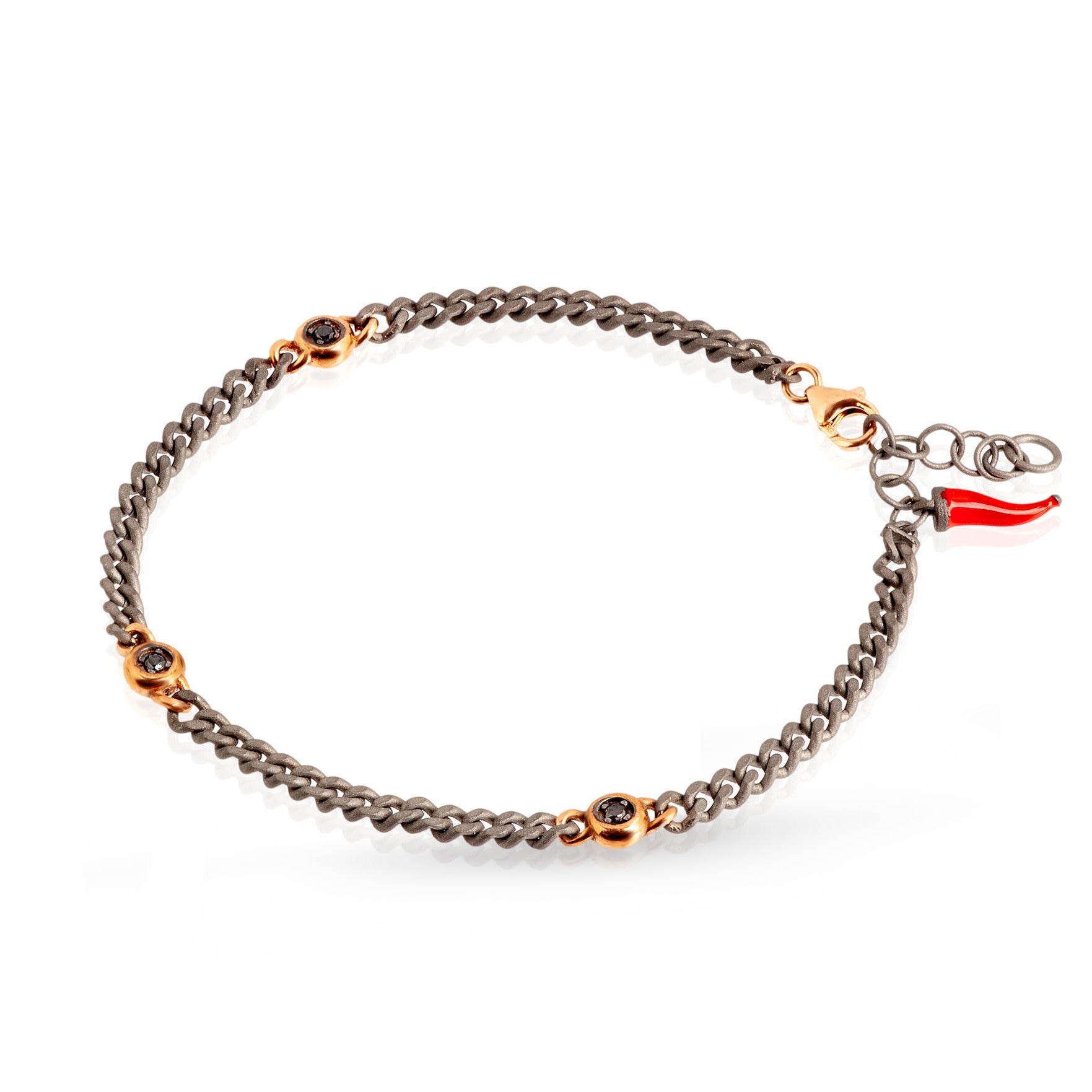 Bracelet UOMO IN Titanium with 3 PUNTI LUCE, Diamonds BLACK and a CATENA GROUMETTE, Rose gold 9KT