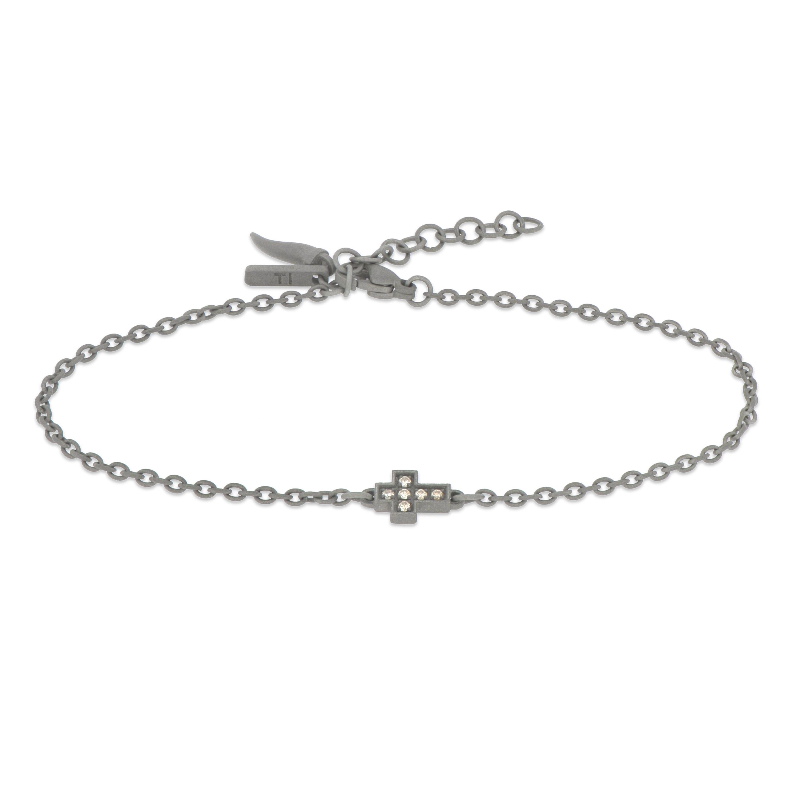 BRACCIALE IN TITANIO CON CROCE CENTRALE E DIAMANTI BROWN