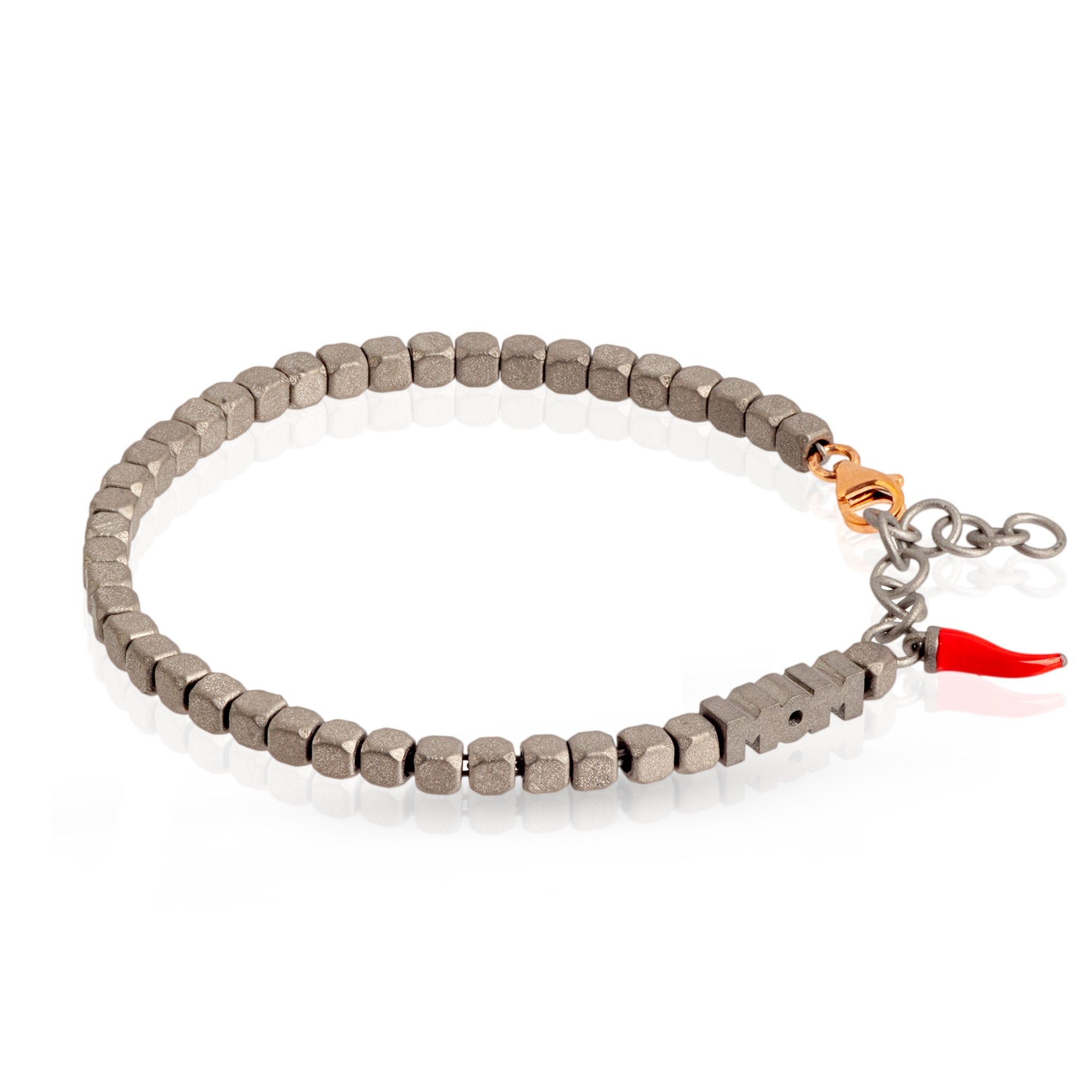 Bracelet MOM IN Titanium, Rose gold 9KT and 1 Diamond BLACK