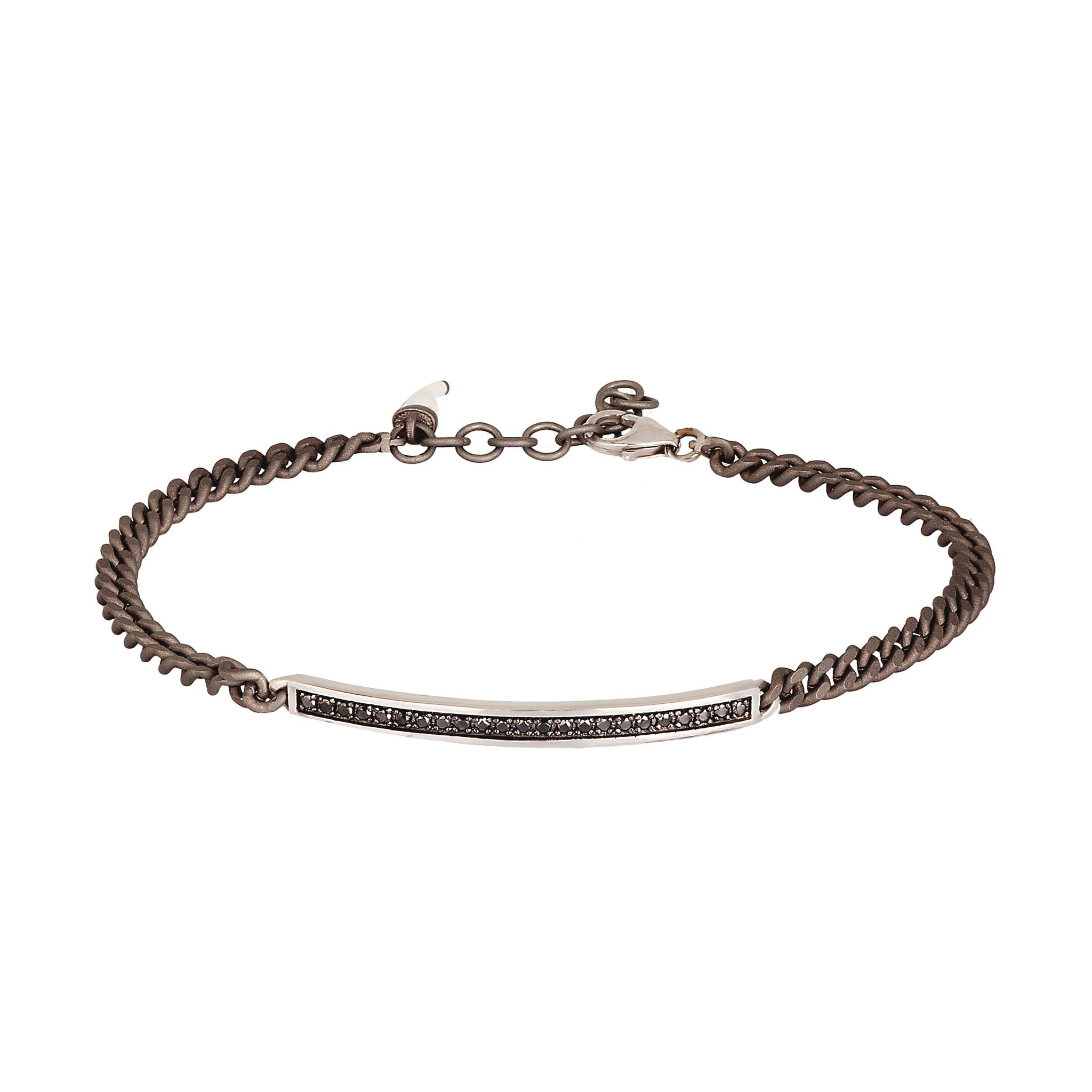 Bracelet UOMO CATENA GROUMETTE IN Titanium, BARRETTA IN White gold 9KT, Diamonds BLACK