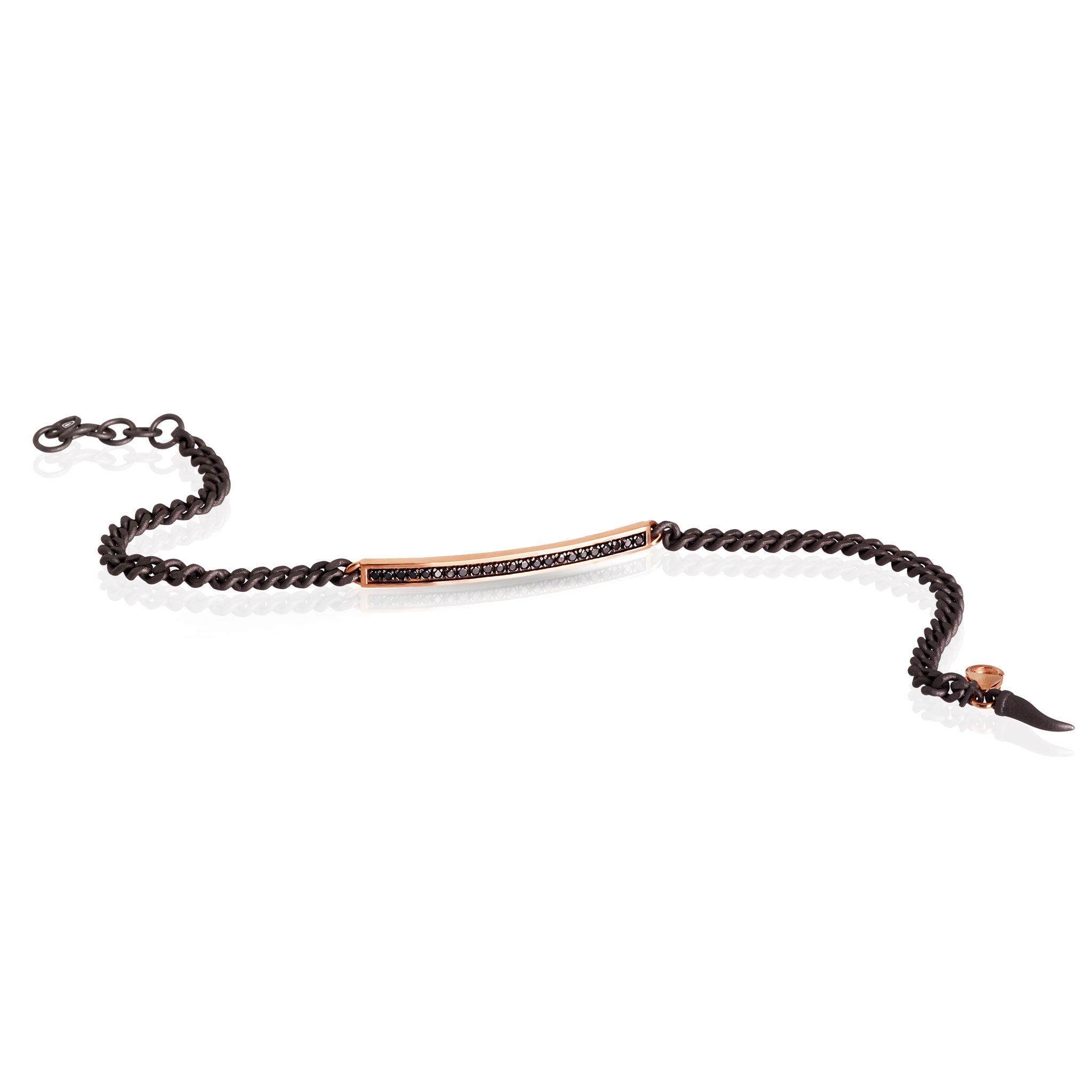 Bracelet UOMO CATENA GROUMETTE IN Titanium, BARRETTA IN Rose gold 9KT, Diamonds BLACK