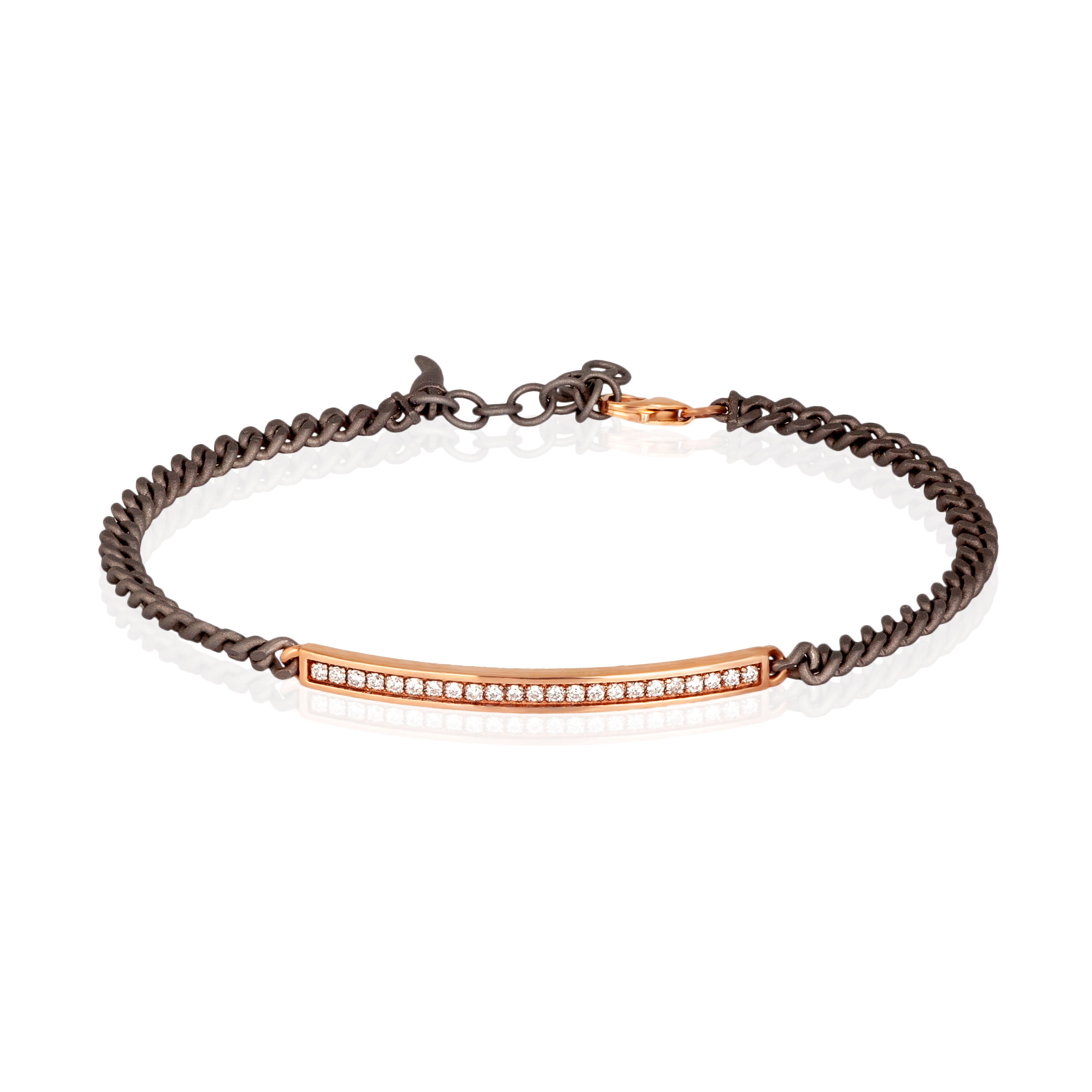 Bracelet UOMO CATENA GROUMETTE IN Titanium, BARRETTA IN Rose gold 9KT, Diamonds WHITE