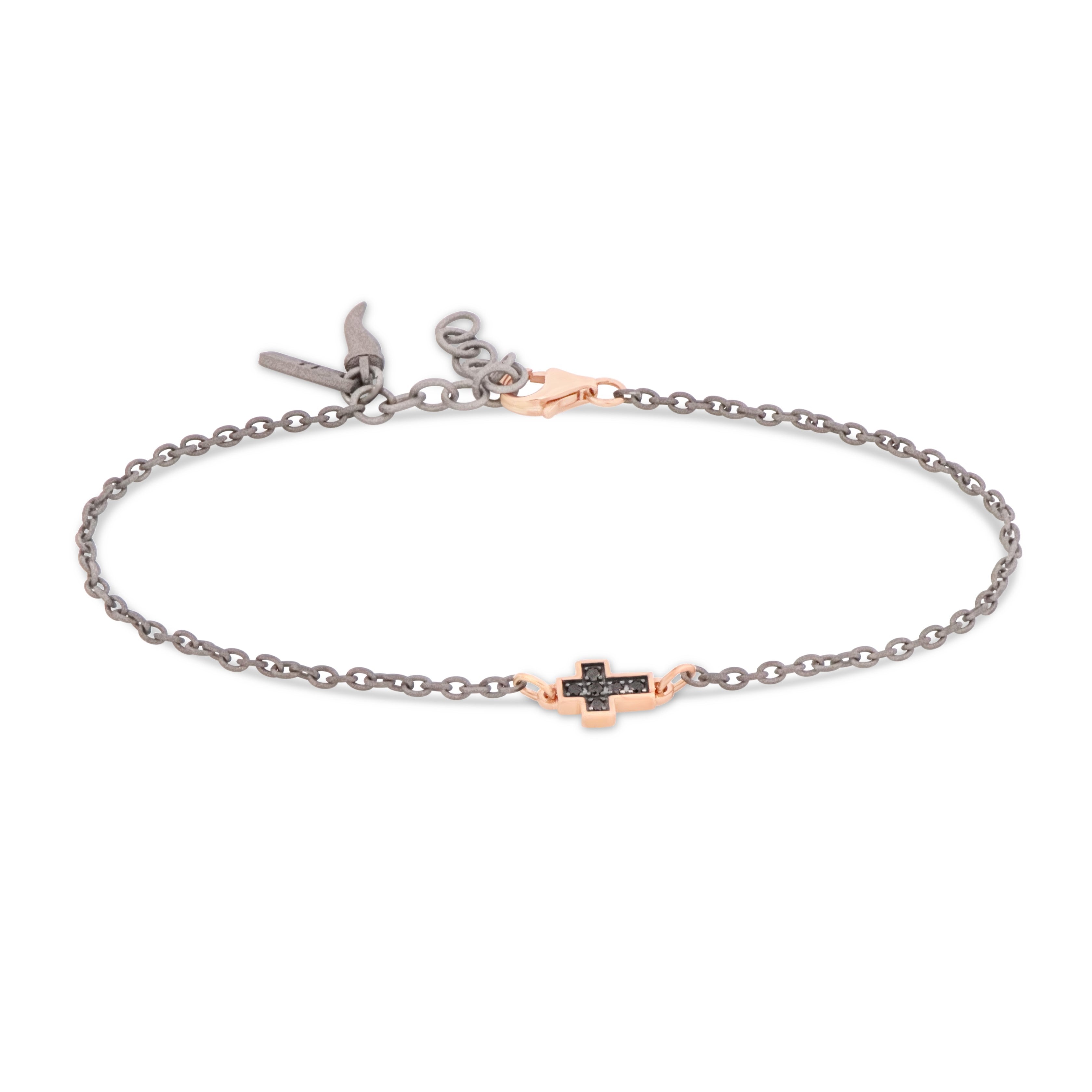Bracelet UOMO IN Titanium with a CROCE and CHIUSURA IN Rose gold 9 KT and Diamonds BLACK