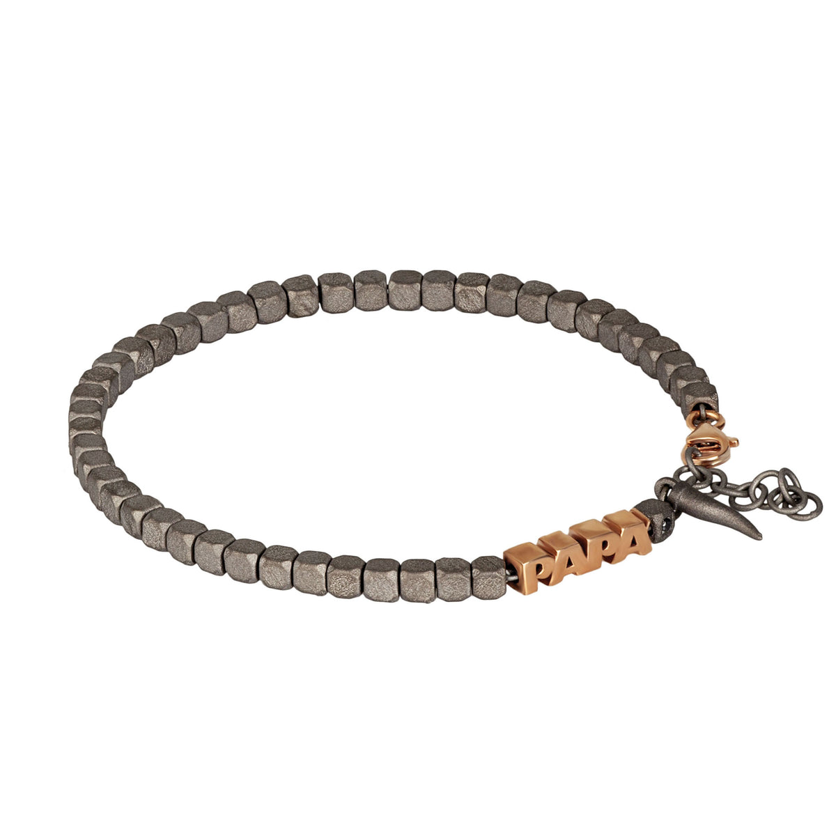 BRACCIALE DA UOMO IN TITANIO CON PAPA' IN ORO ROSSO 9KT E CORNETTO TITANIO