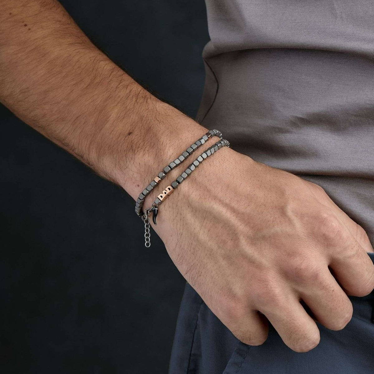 BRACCIALE DAD IN ORO ROSSO 9KT E CORNETTO NERO