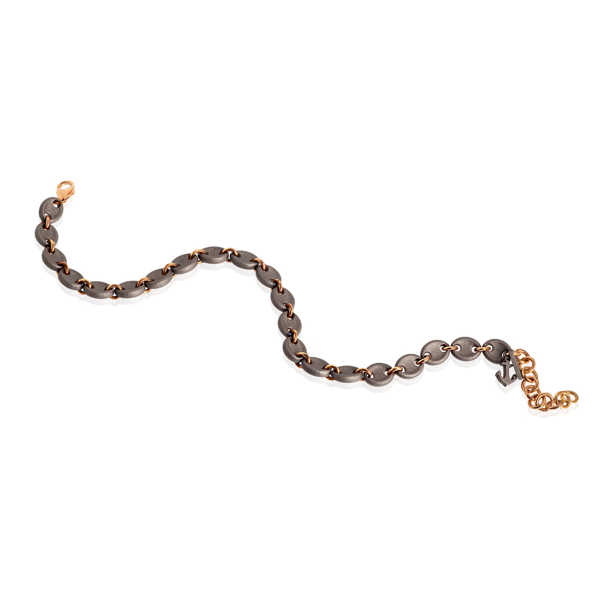 Bracelet UOMO with MAGLIE MARINE IN Titanium and Rose gold 9 KT, ANCORA IN Titanium and Diamond BLACK