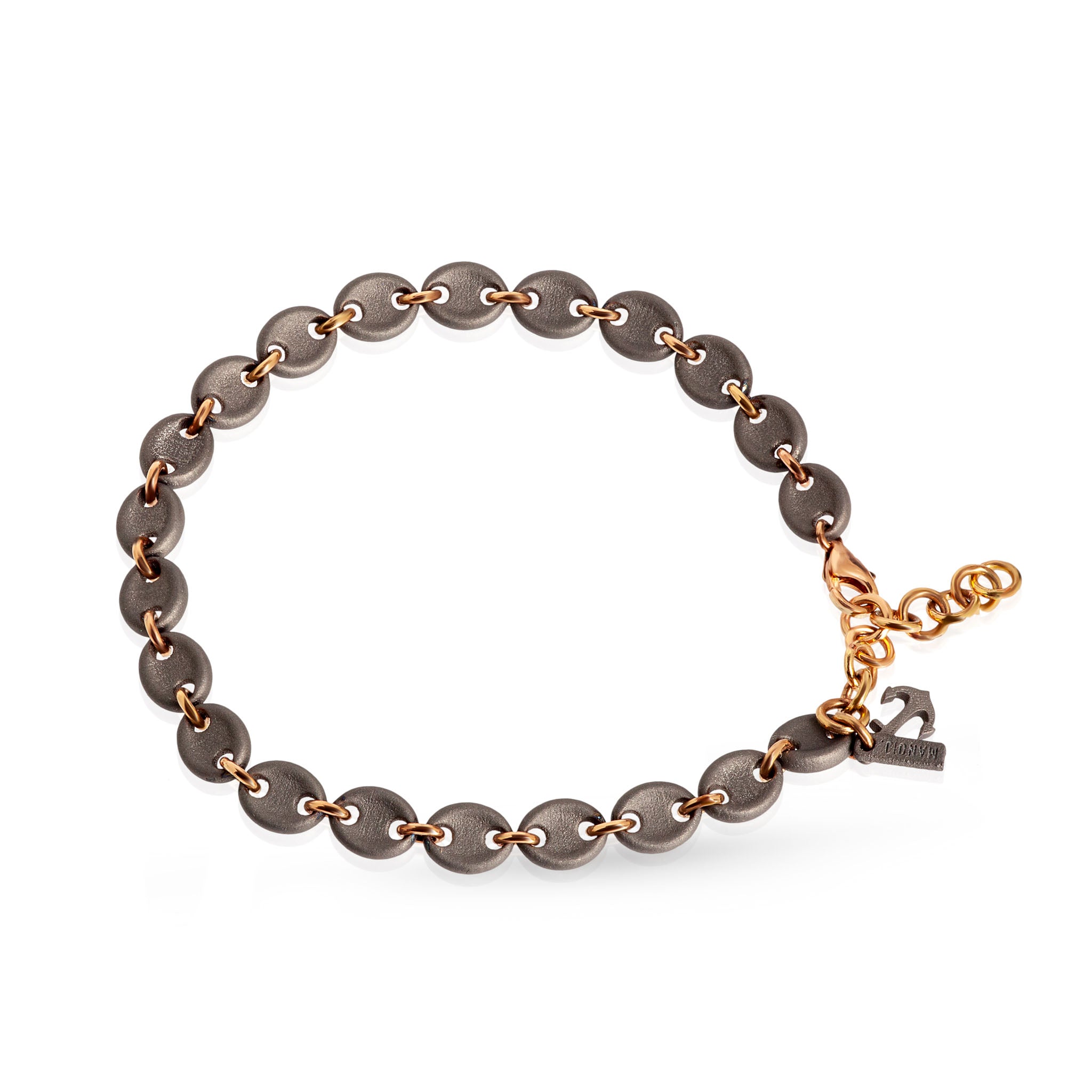 Bracelet UOMO with MAGLIE MARINE IN Titanium and Rose gold 9 KT, ANCORA IN Titanium and Diamond BLACK