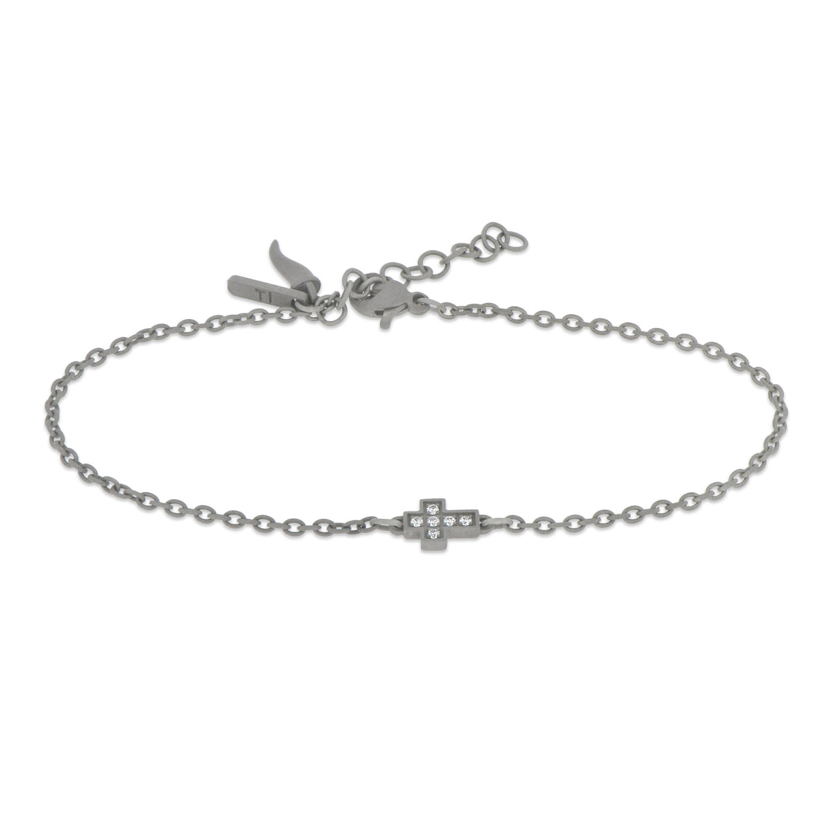 BRACCIALE IN TITANIO CON CROCE CENTRALE E DIAMANTI BIANCHI