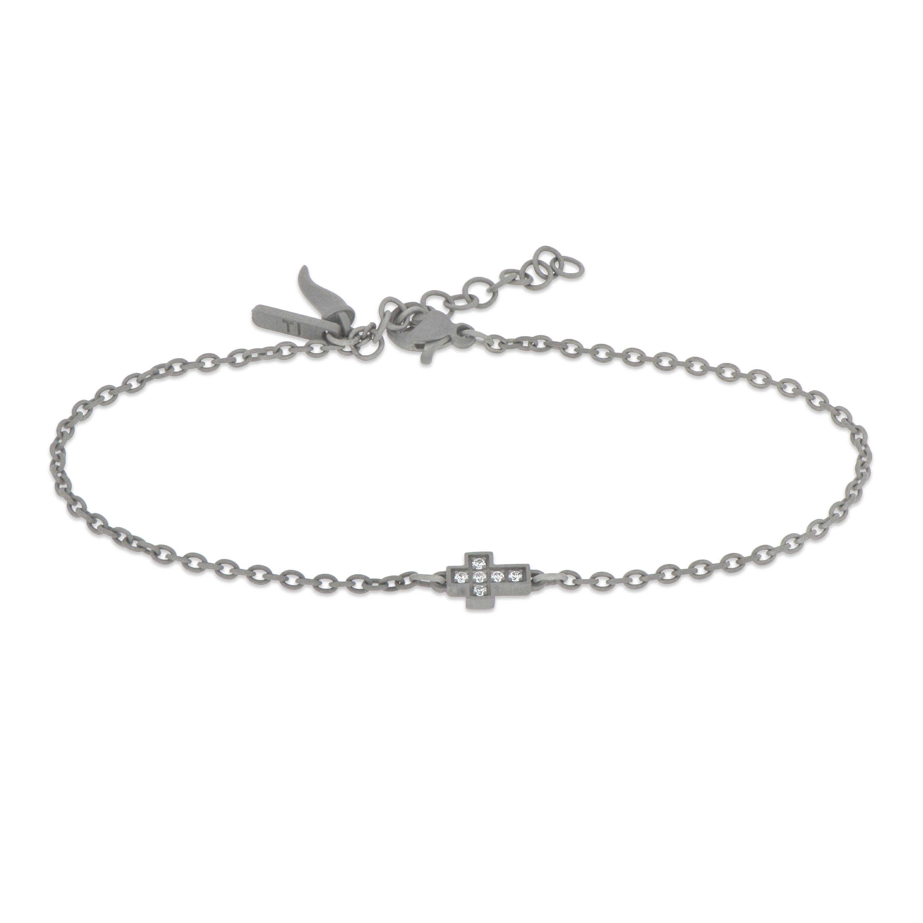 BRACCIALE IN TITANIO CON CROCE CENTRALE E DIAMANTI BIANCHI