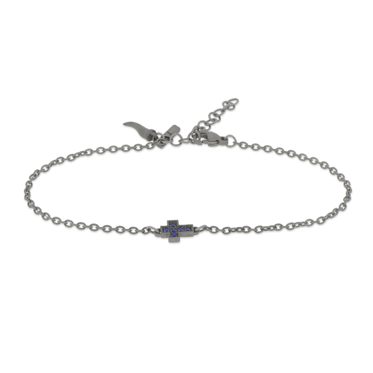 BRACCIALE IN TITANIO CON CROCE CENTRALE E ZAFFIRI BLU