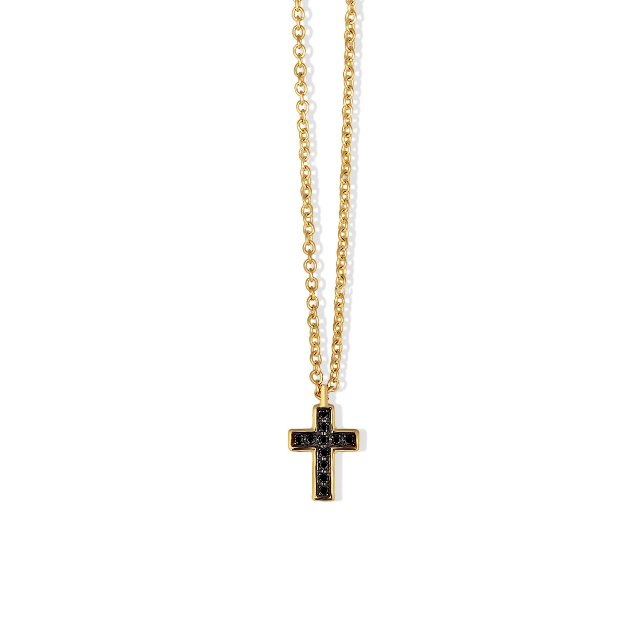 Necklace with CROCE and CATENA IN Yellow gold 9 KT and Diamonds BLACK