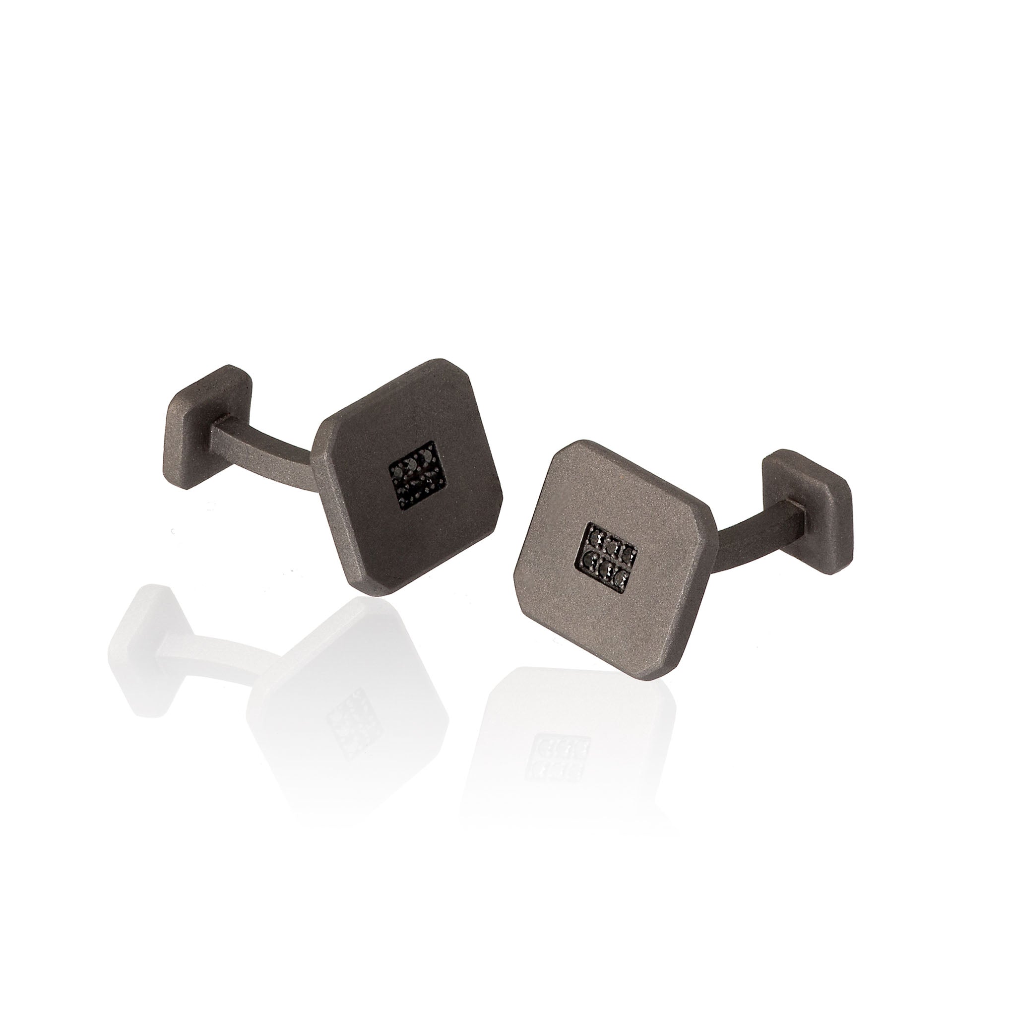 Cufflinks IN Titanium and 12 Diamonds BLACK by 1 PUNTO