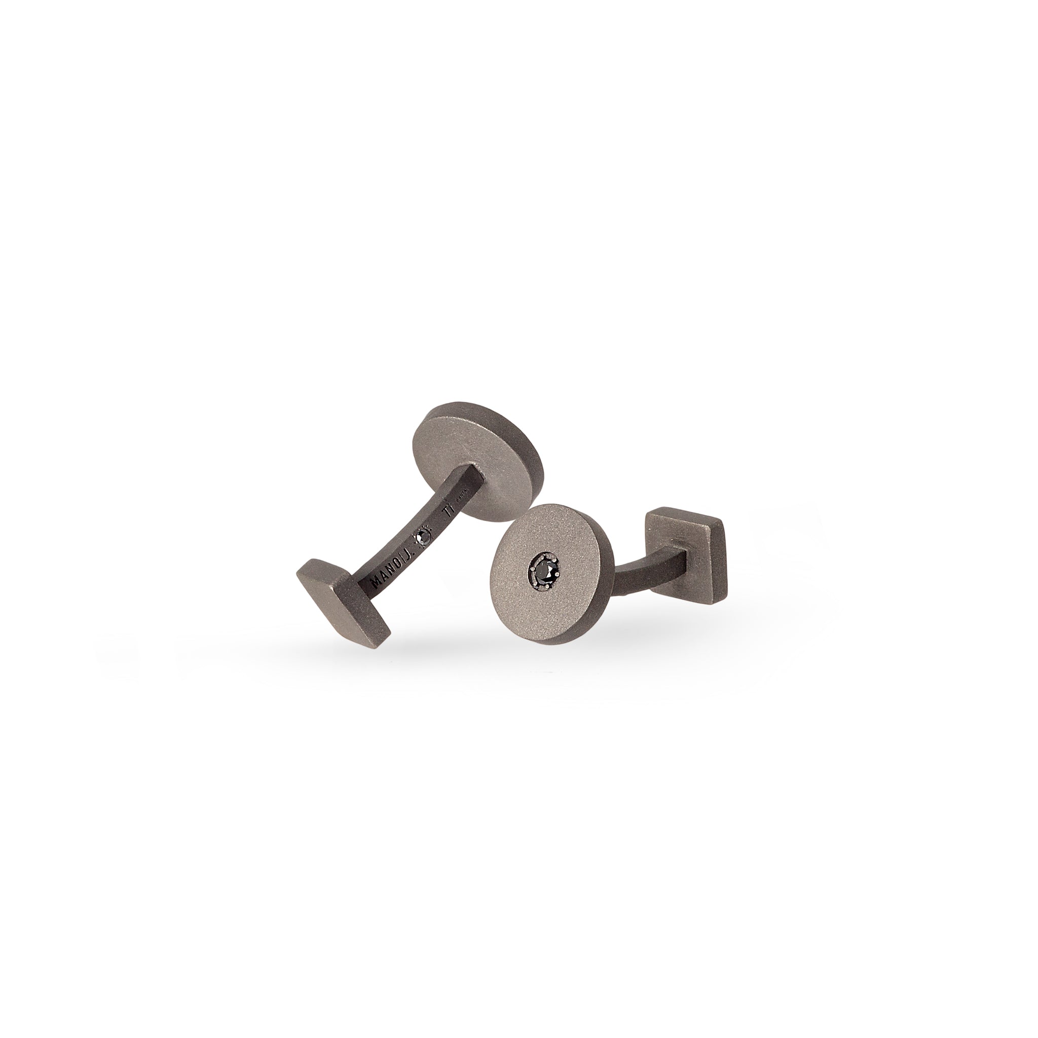 Cufflinks IN Titanium ROTONDI and 2 Diamonds BLACK