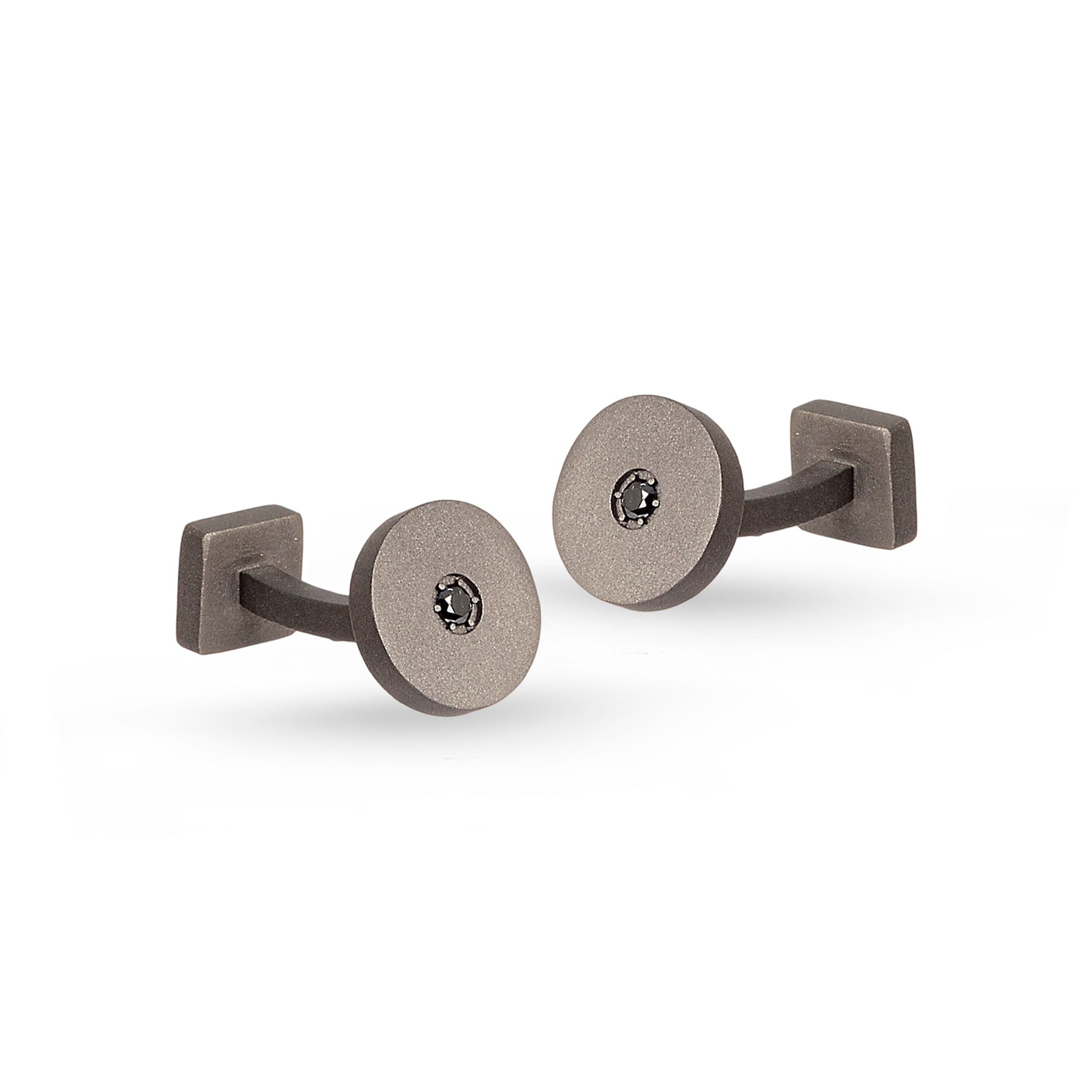 Cufflinks IN Titanium ROTONDI and 2 Diamonds BLACK