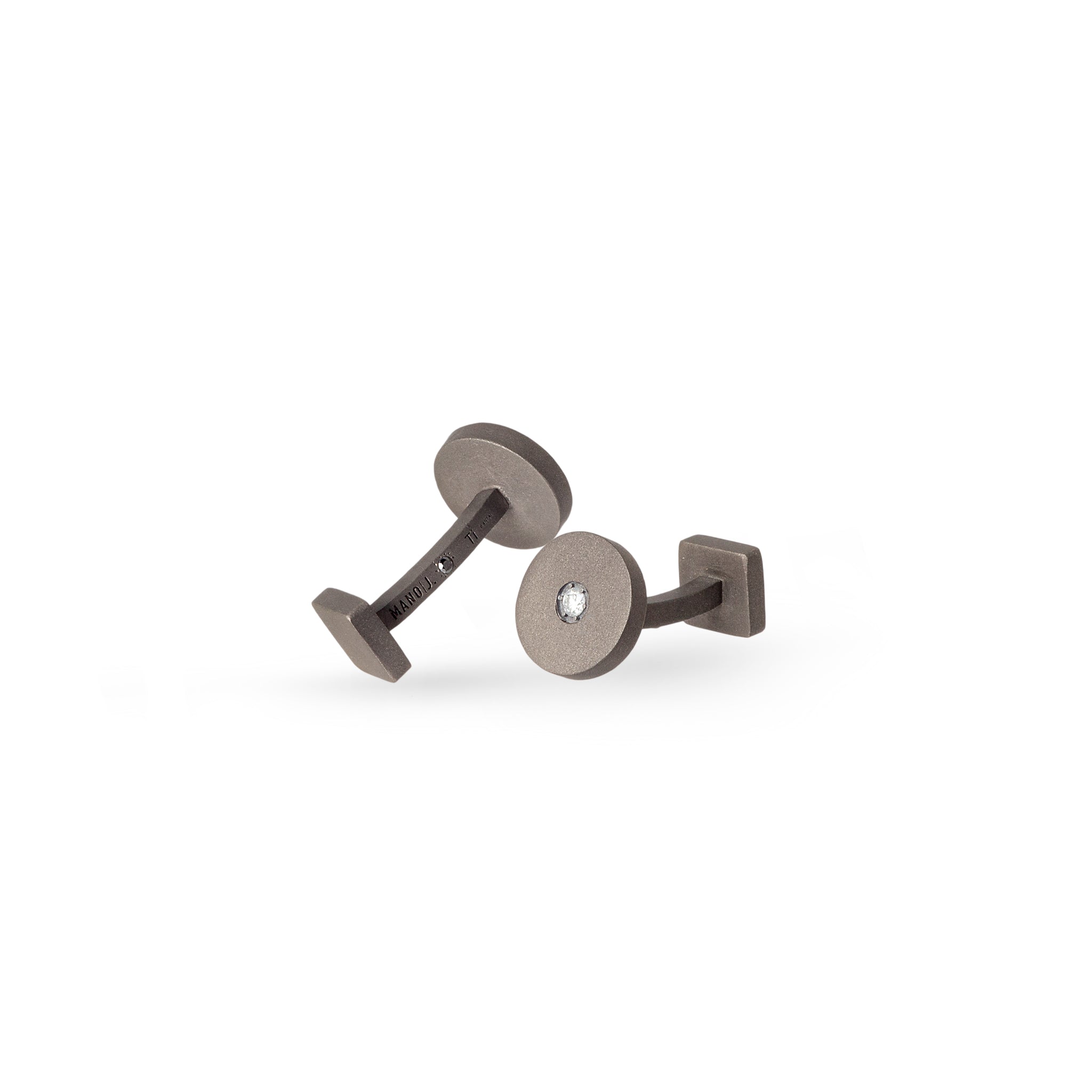 Cufflinks IN Titanium ROTONDI and 2 Diamonds WHITE