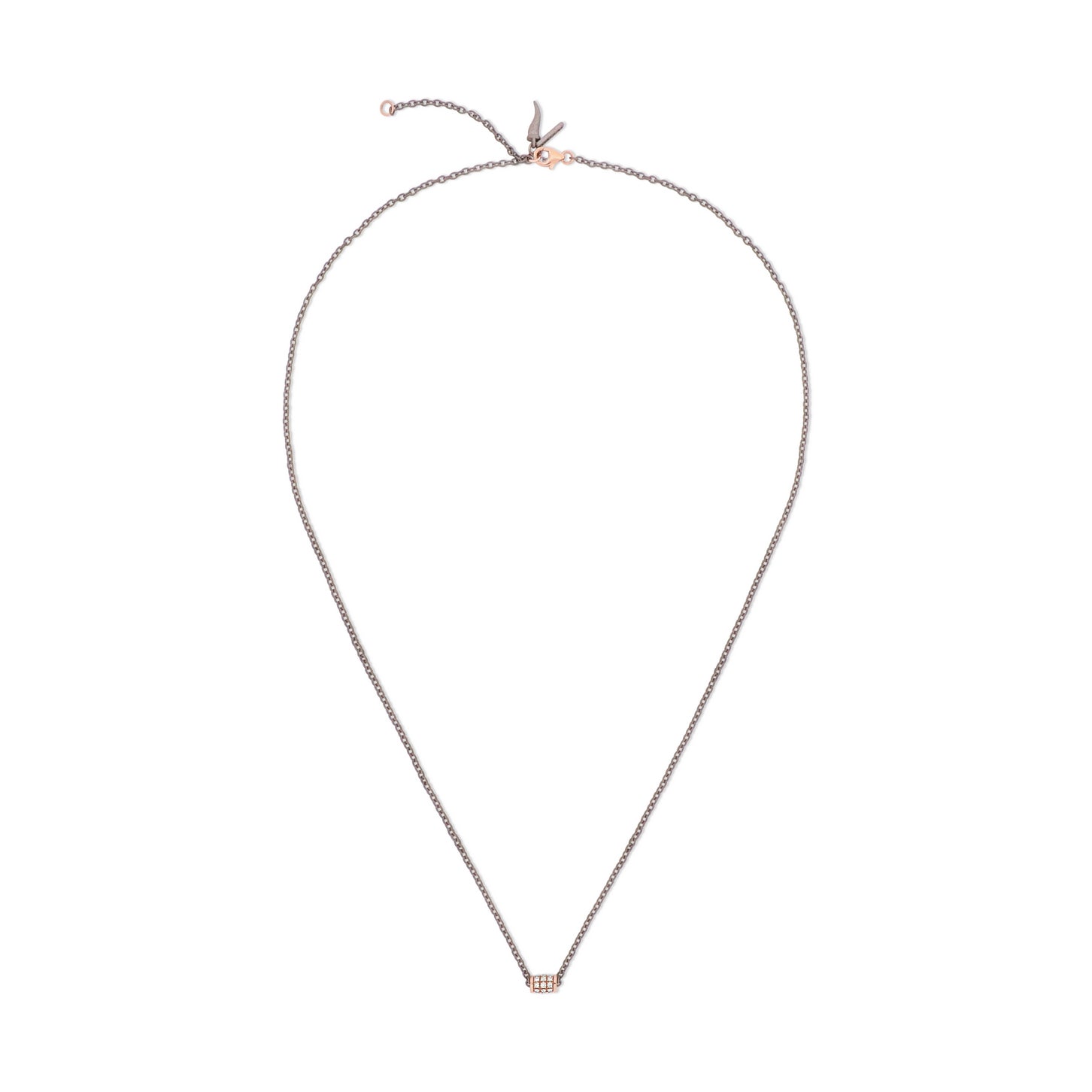COLLIER DE HOMME EN TITANE AVEC BARILLET EN OR ROUGE 9 KT ET DIAMANTS BRUNS