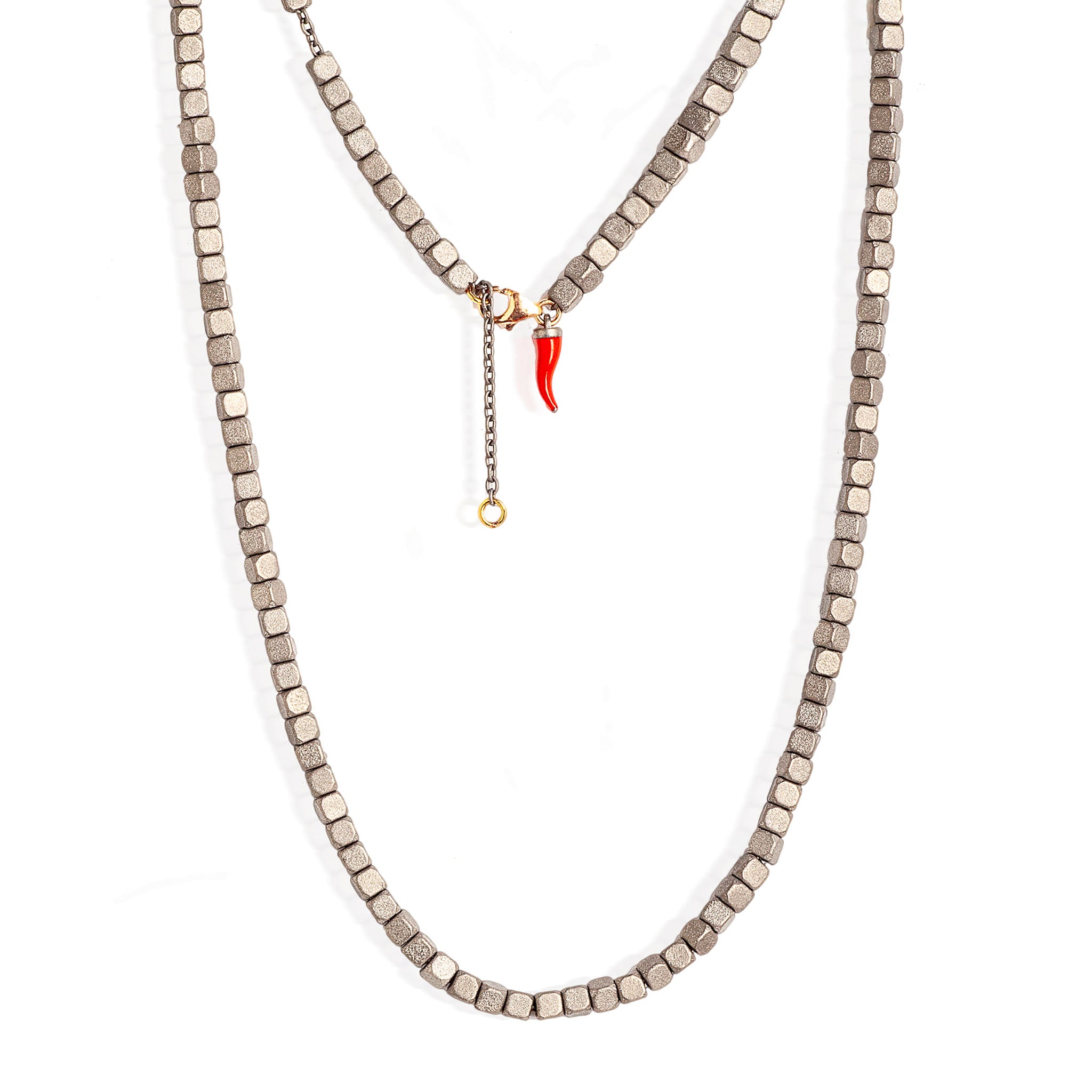 Necklace CUBI PICCOLI IN Titanium with CORNETTO SMALTATO and Rose gold 9KT