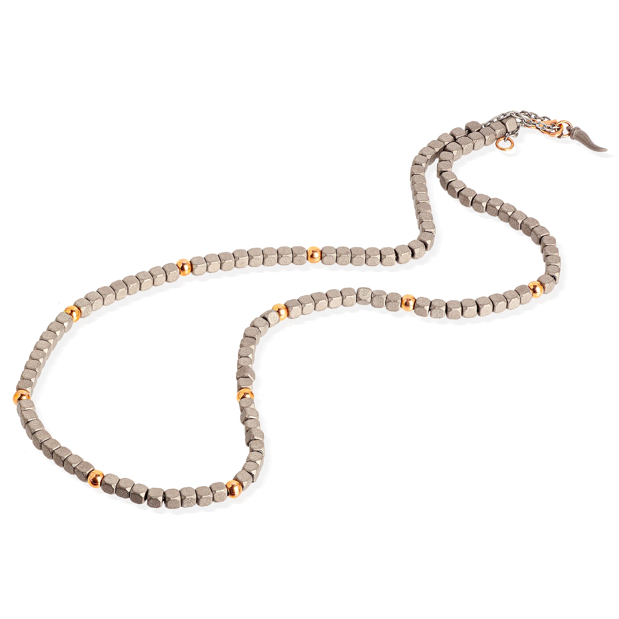 Necklace UOMO CUBI IN Titanium, 10 SFERE Rose gold 9 KT and CORNETTO Titanium