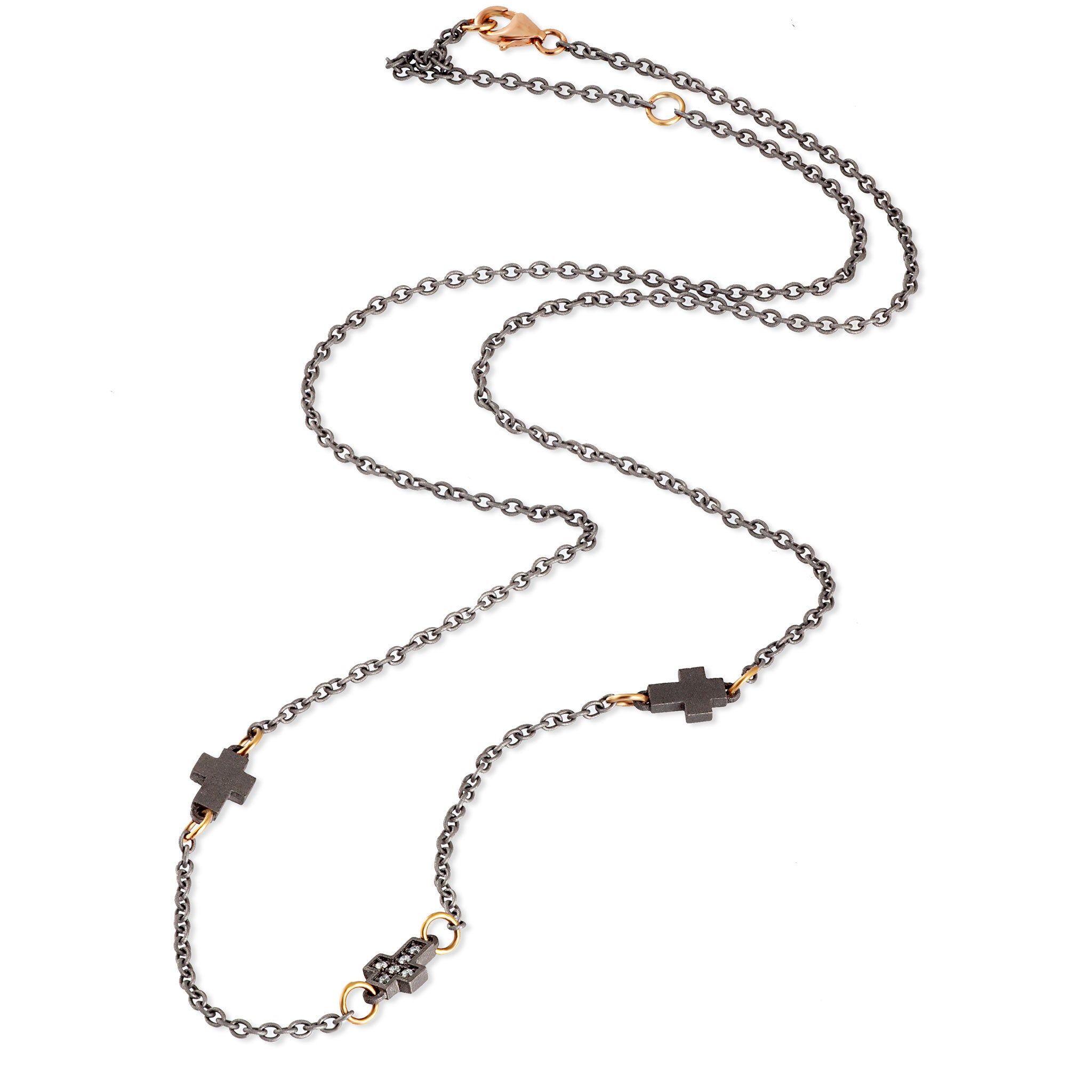 Necklace UOMO IN Titanium COMPOSTA by 3 CROCI and Diamonds WHITE, Rose gold 9 KT and CATENA.