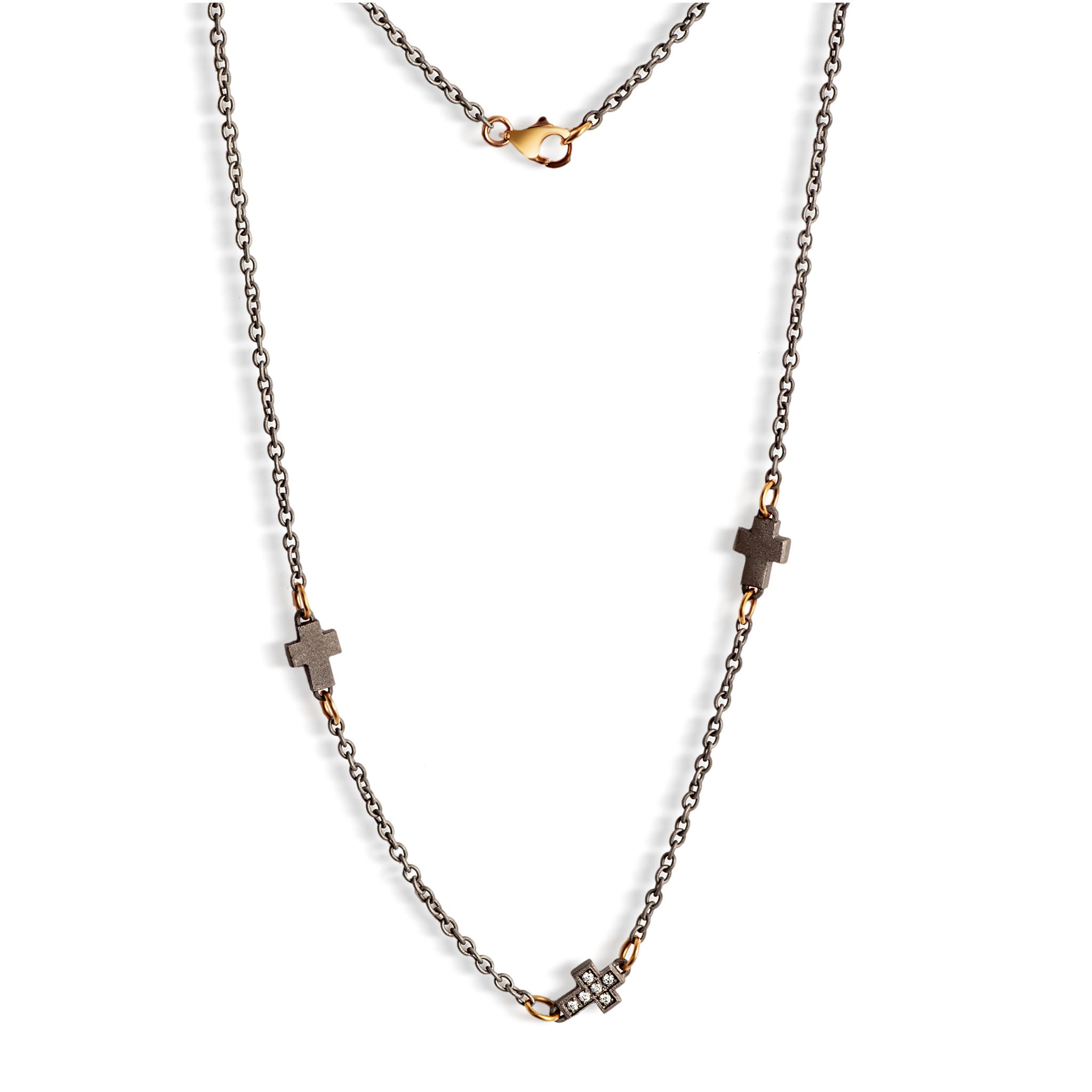 Necklace UOMO IN Titanium COMPOSTA by 3 CROCI and Diamonds WHITE, Rose gold 9 KT and CATENA.