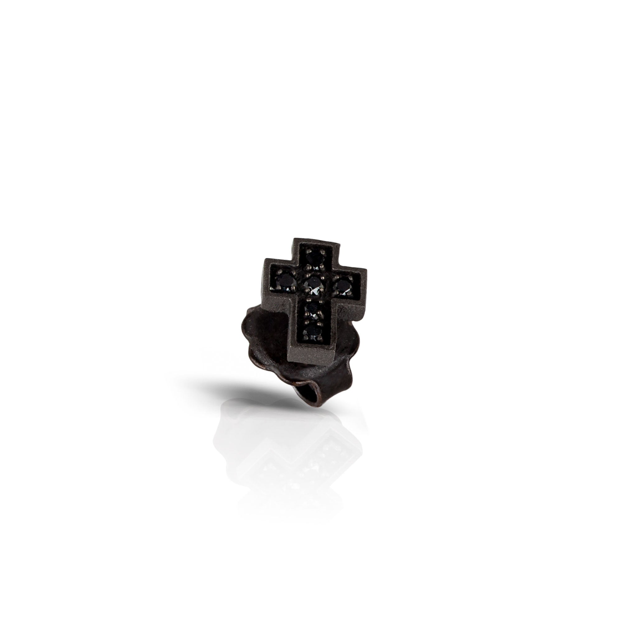 MONO BOUCLE D'OREILLE HOMME CROIX EN TITANE ET DIAMANTS NOIRS.