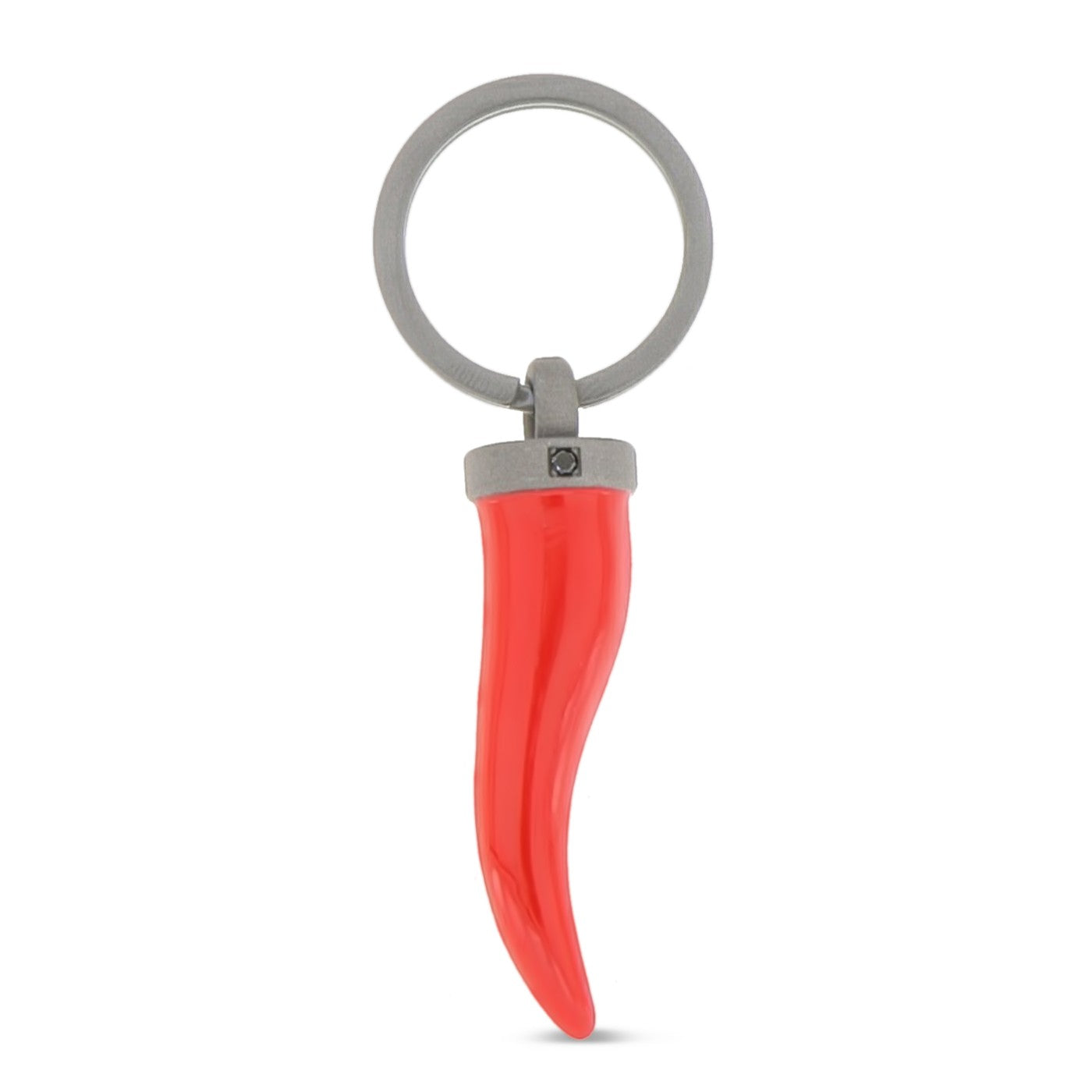 Keychains IN Titanium with CORNETTO SMALTATO ROSSO and Diamond BLACK by 3 PUNTI