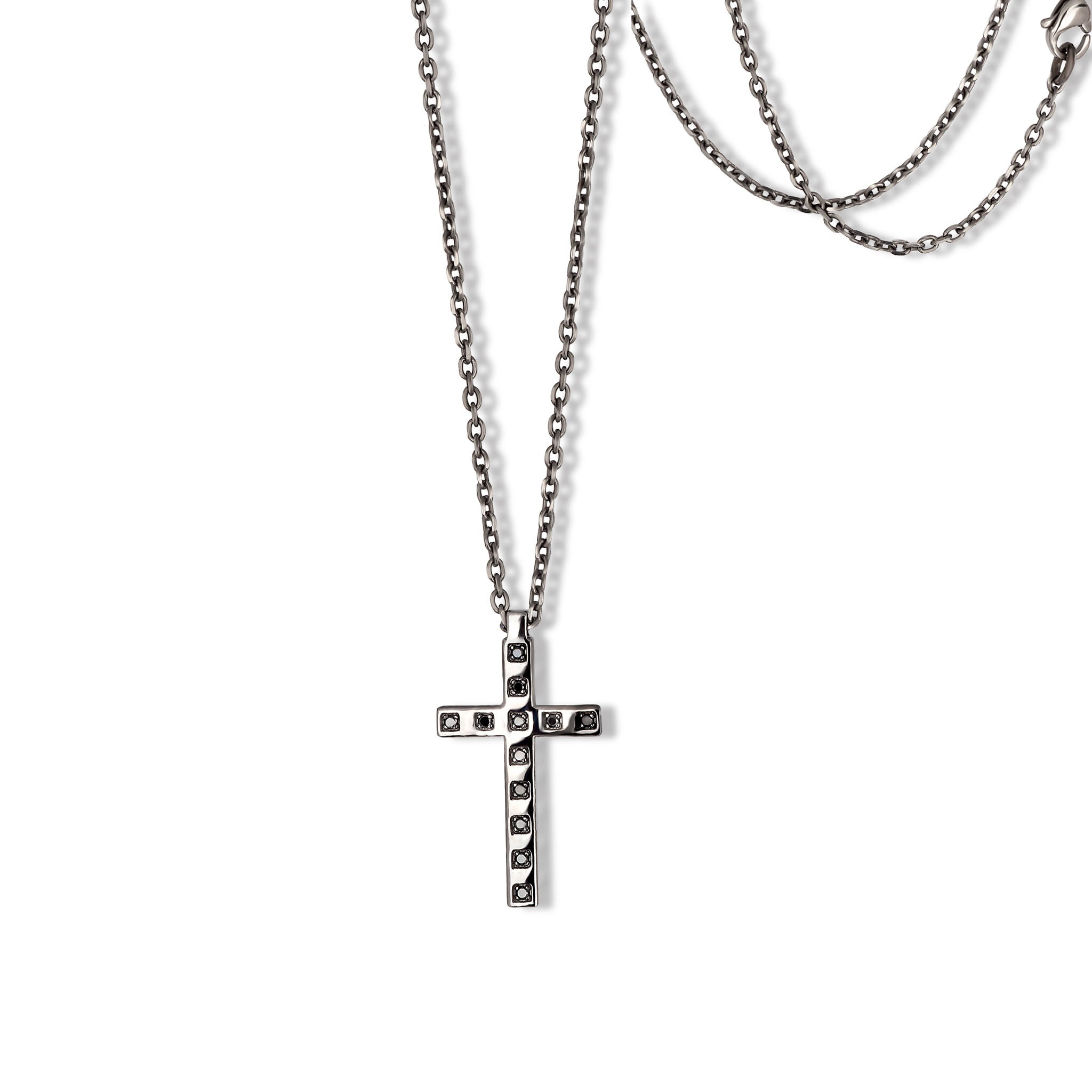 Necklace UOMO LINEA GOLD Minimal IN White gold 9 KT, Diamonds BLACK and CATENA IN Titanium.